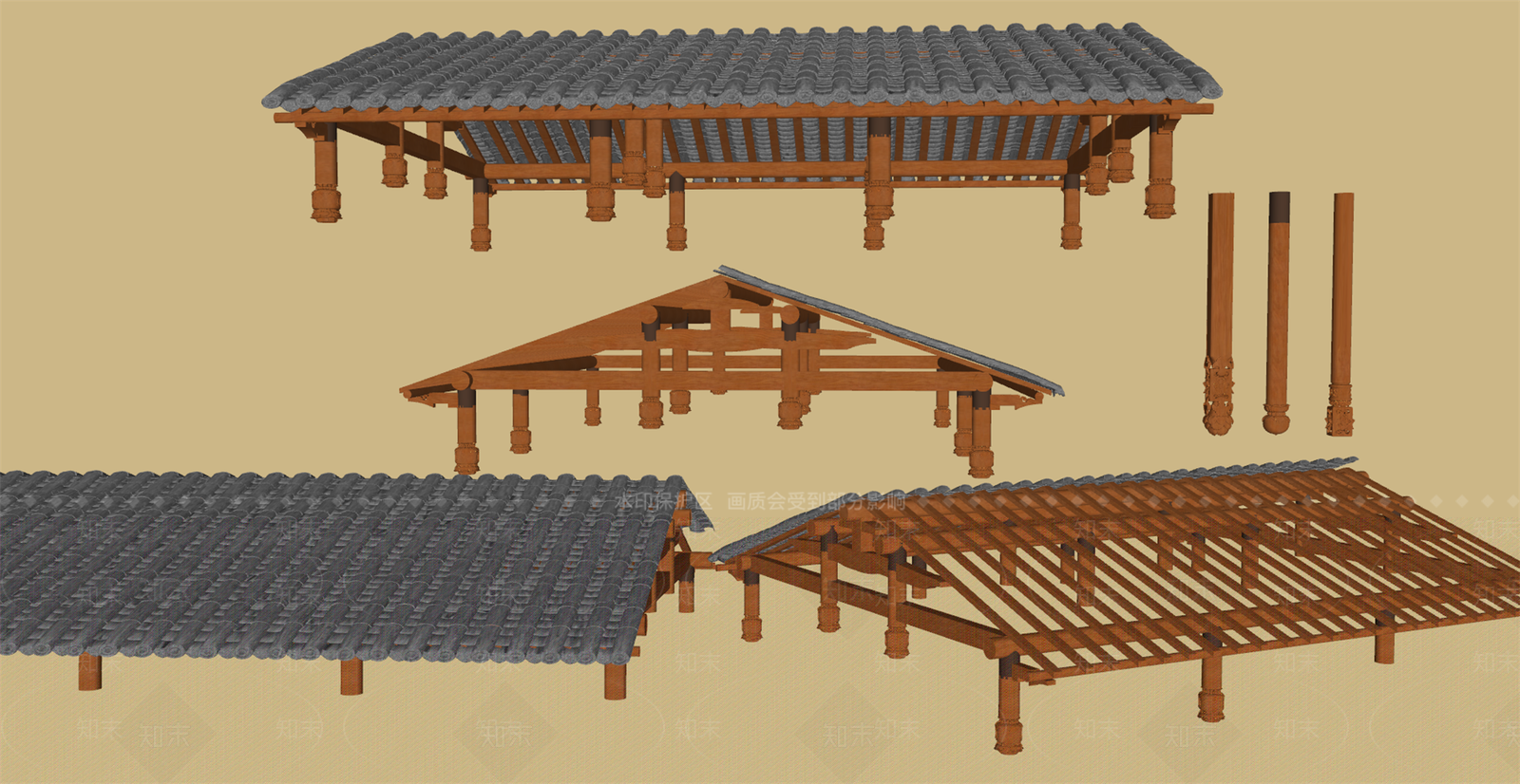 中式吊顶SU模型下载【ID:1190809726】