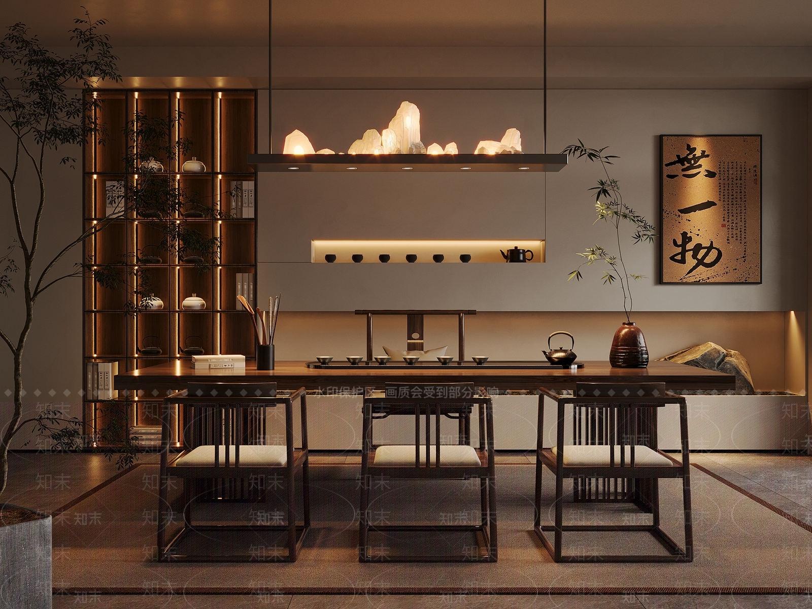 新中式禅意茶室3D模型下载【ID:1190814957】