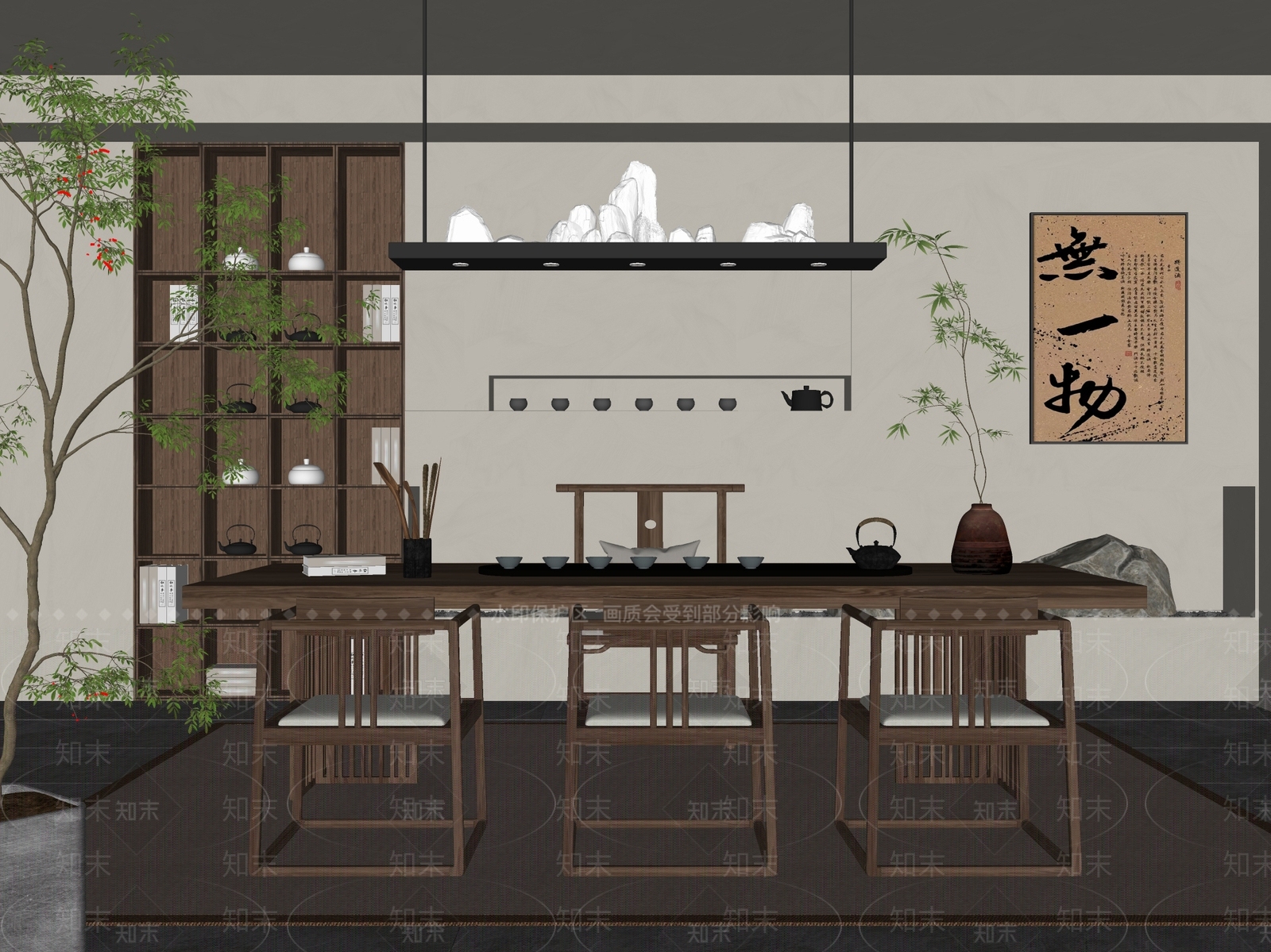 新中式禅意茶桌椅SU模型下载【ID:1190814928】