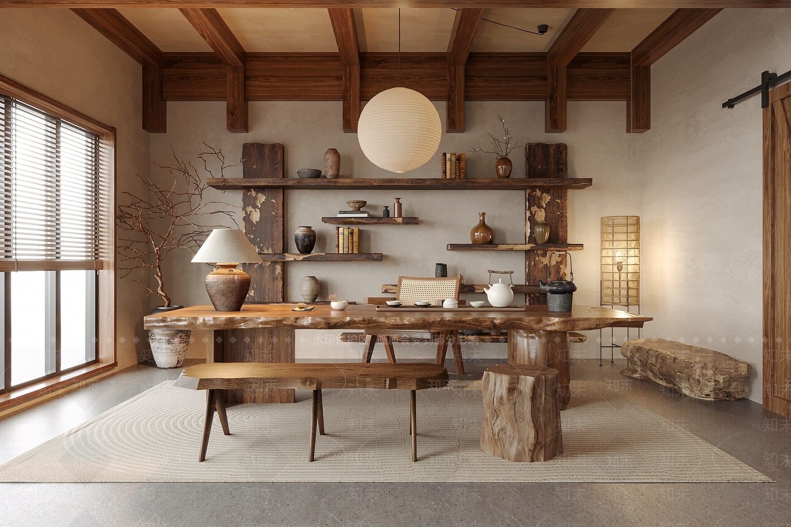 侘寂茶桌椅SU模型下载【ID:1190815459】