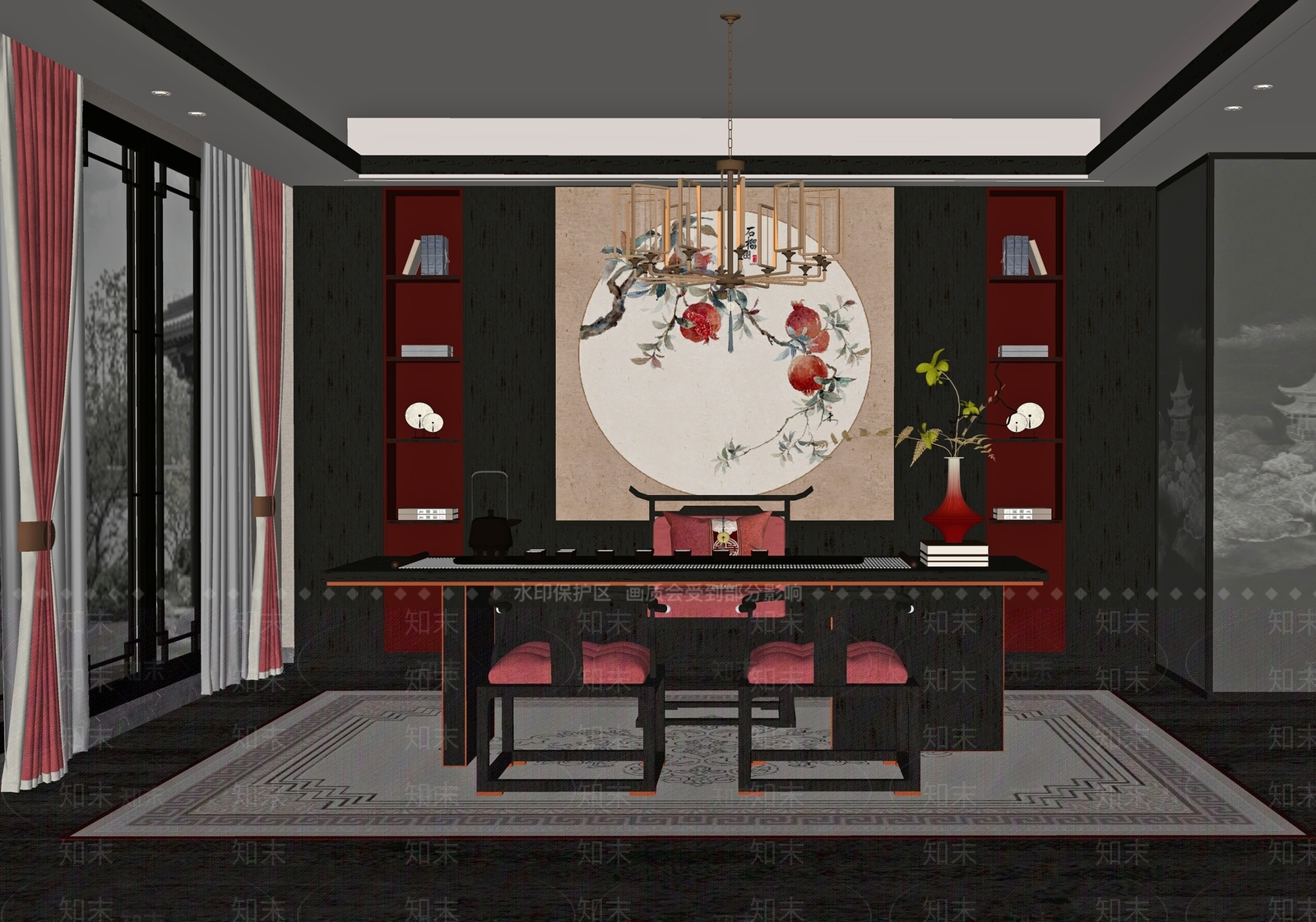 新中式中式茶室SU模型下载【ID:1190815805】