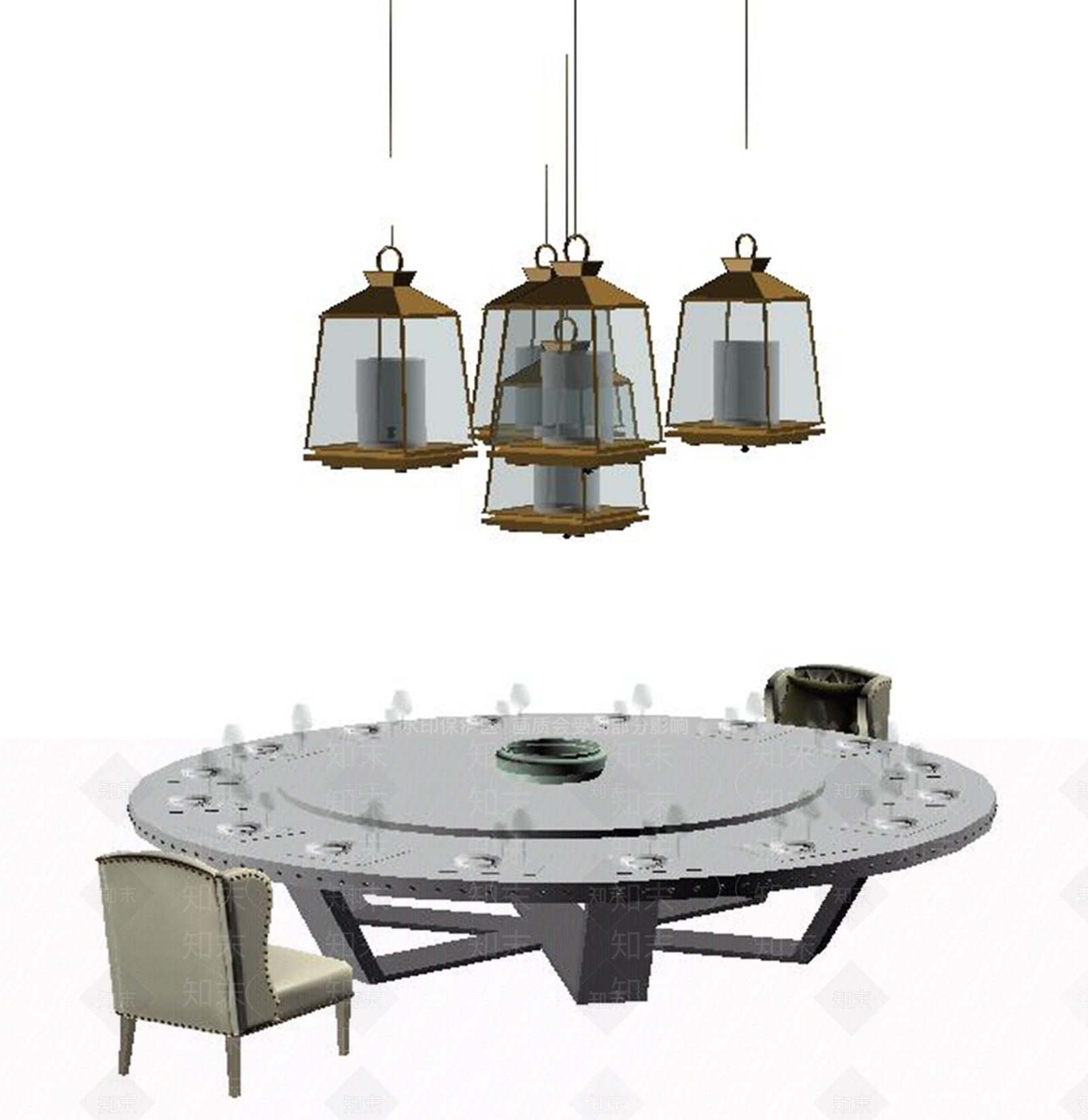 现代新中式灯具组合3D模型下载【ID:1190816079】