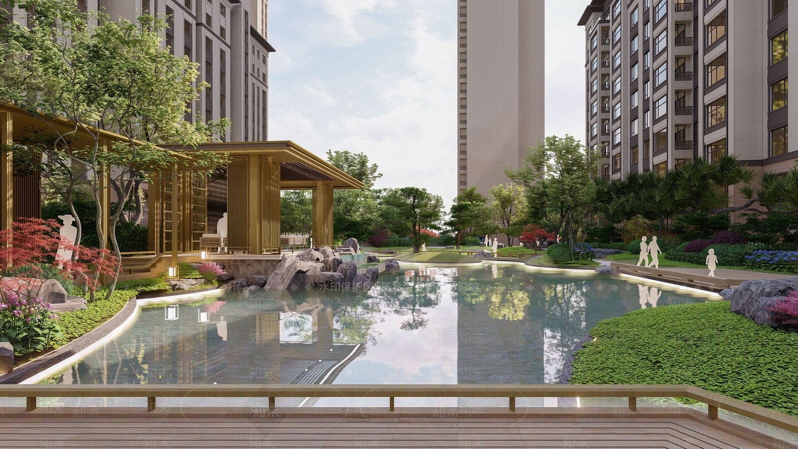 新中式中式小区景观SU模型下载【ID:1190819382】