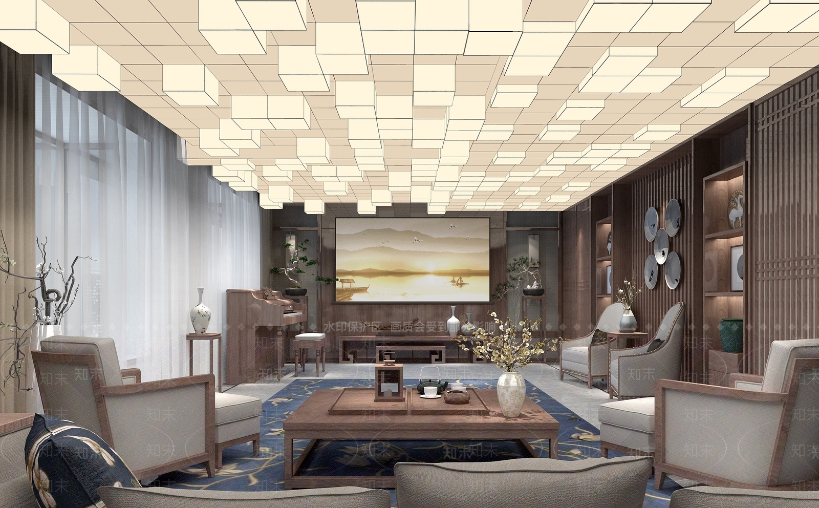 现代办公大厅3D模型下载【ID:1190819155】