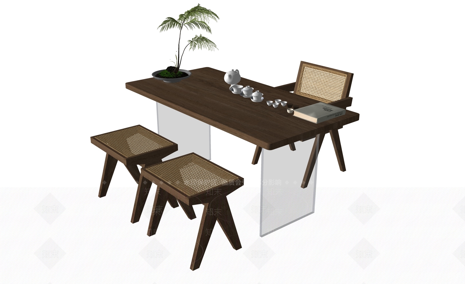 中古茶桌椅SU模型下载【ID:1190820968】