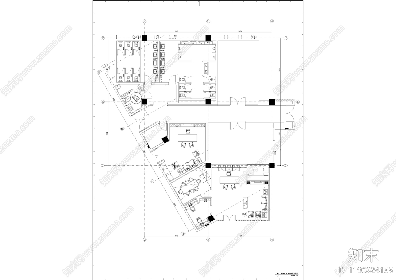 现代公共卫生间cad施工图下载【ID:1190824155】
