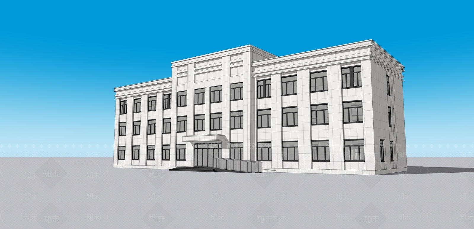 现代中式办公楼SU模型下载【ID:1190825345】