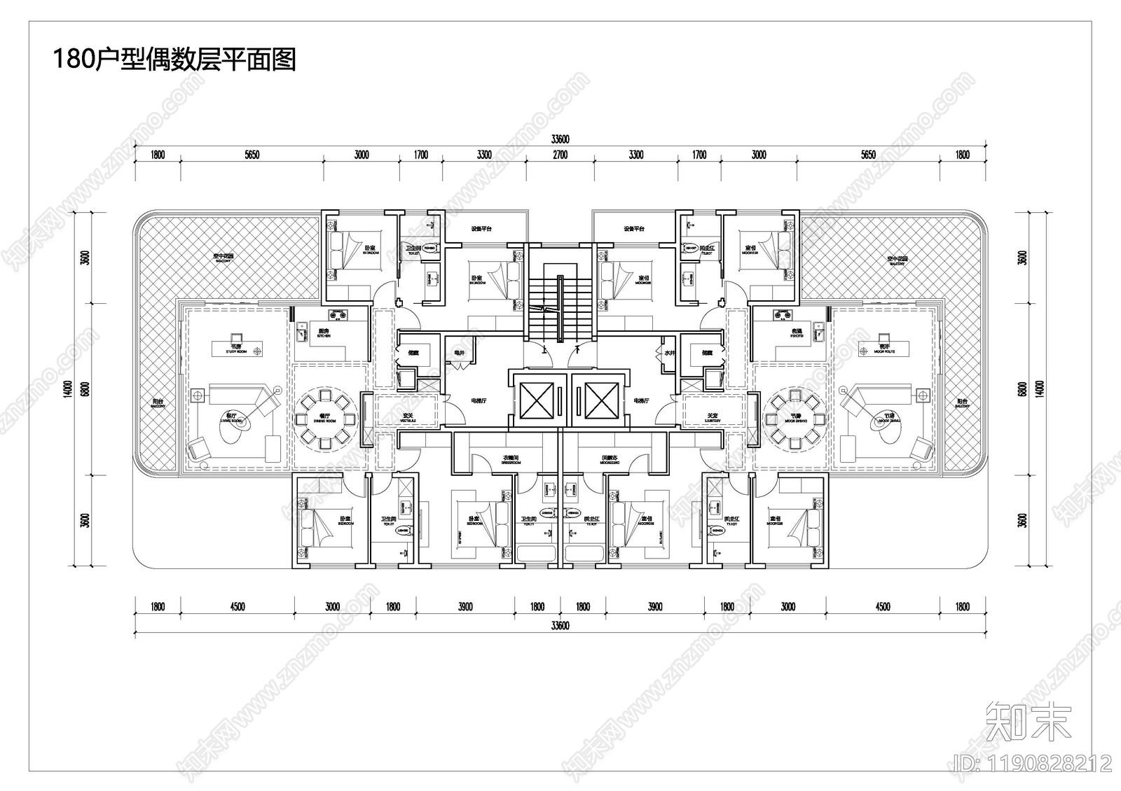 现代新中式住宅楼建筑cad施工图下载【ID:1190828212】
