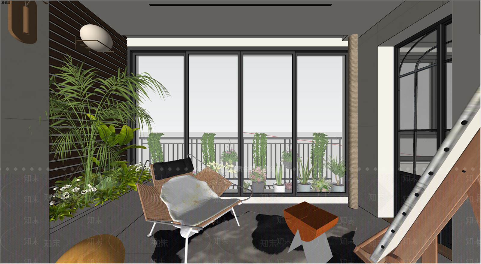 现代美式家居阳台SU模型下载【ID:1190830380】