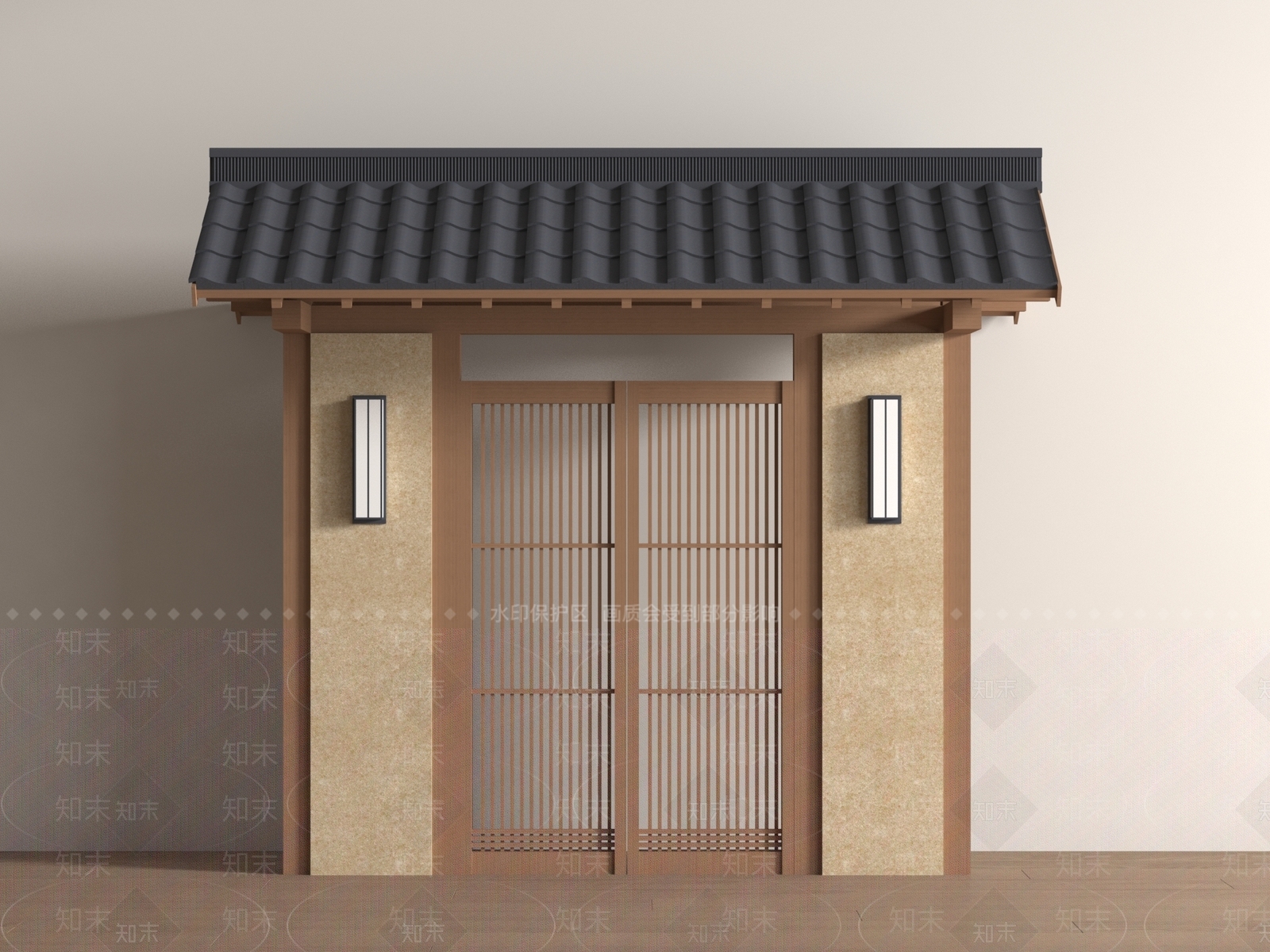 现代新中式庭院门SU模型下载【ID:1190830808】