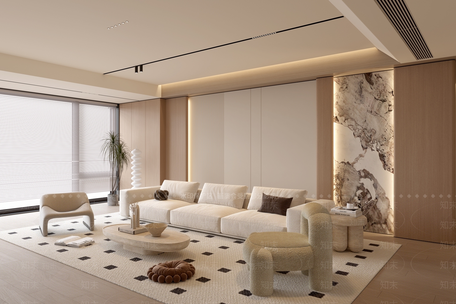 现代奶油家居客厅SU模型下载【ID:1190831374】