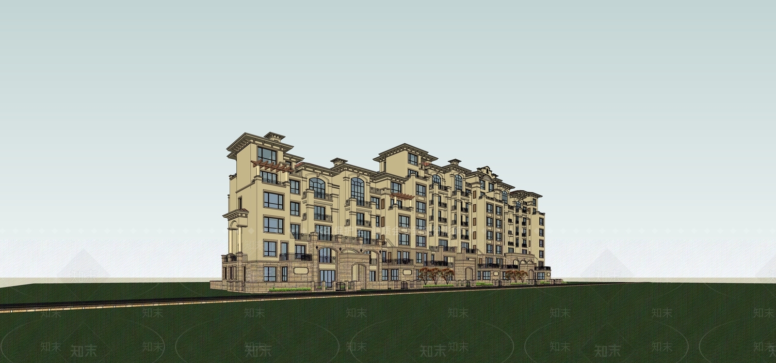 欧式多层住宅SU模型下载【ID:1190833987】