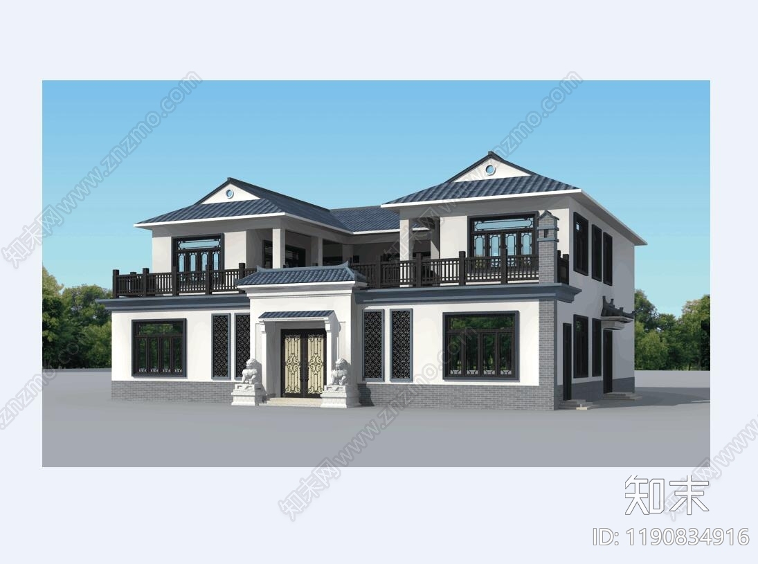 中式新中式别墅建筑施工图下载【ID:1190834916】