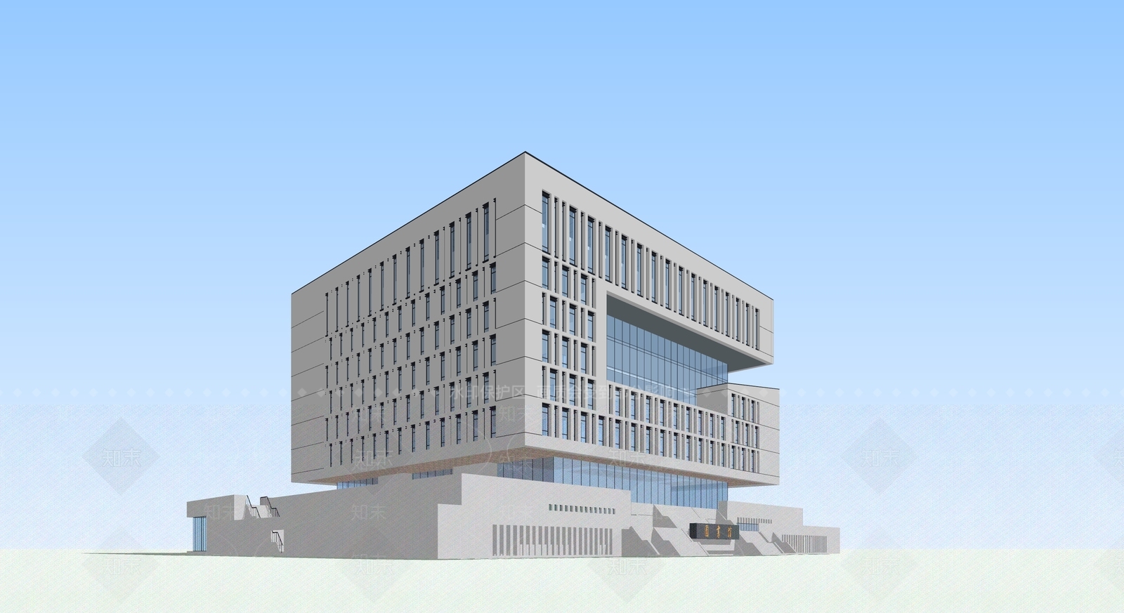 现代新中式图书馆建筑SU模型下载【ID:1190859278】