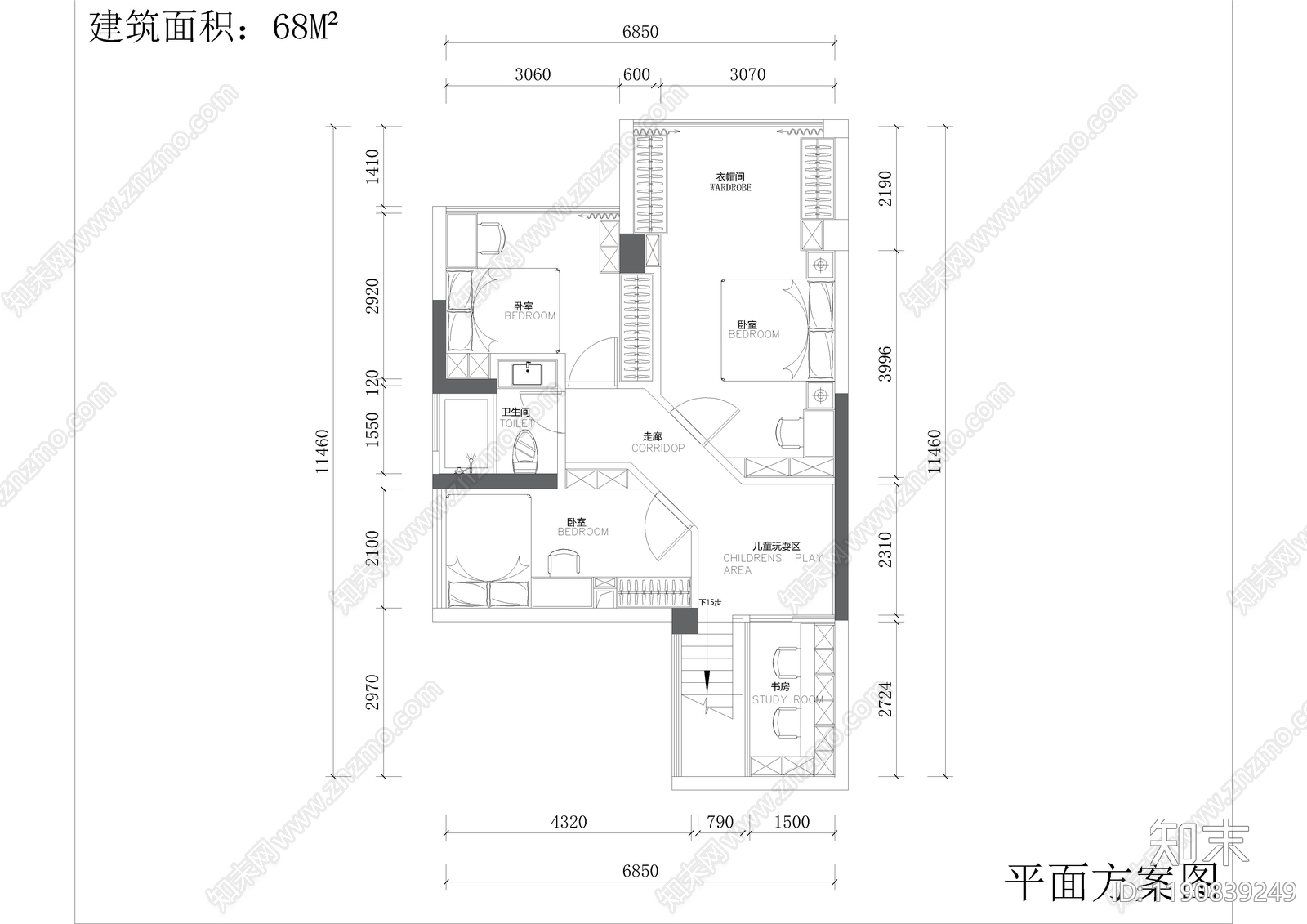 复式公寓cad施工图下载【ID:1190839249】