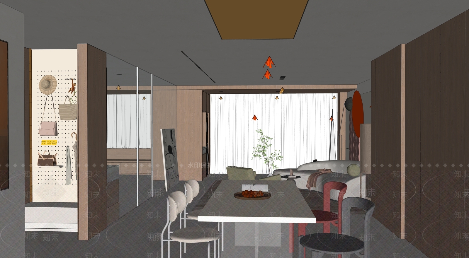 现代极简客餐厅SU模型下载【ID:1190840887】