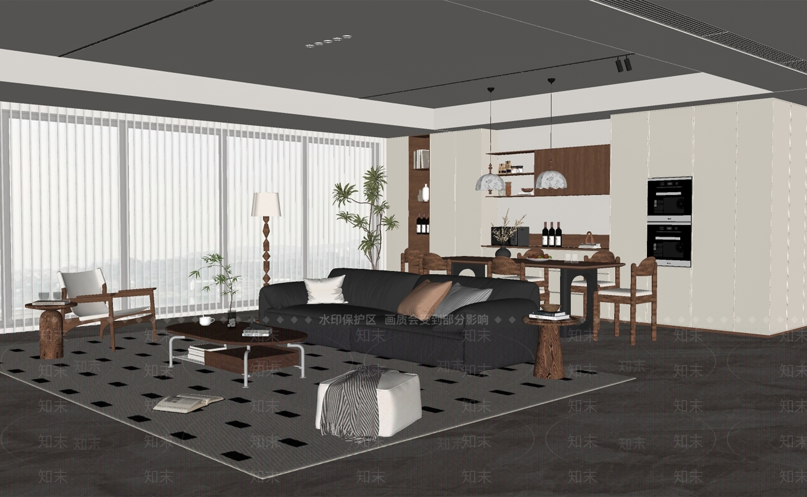 现代中古客餐厅SU模型下载【ID:1190844059】