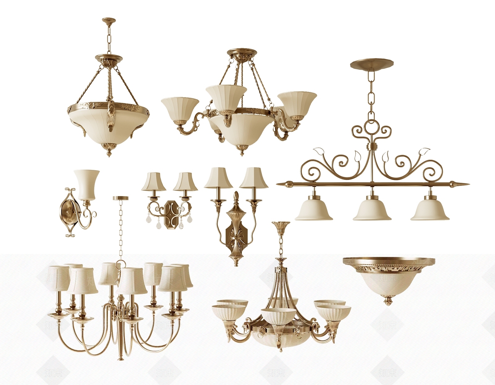 美式复古客厅吊灯3D模型下载【ID:1190844864】