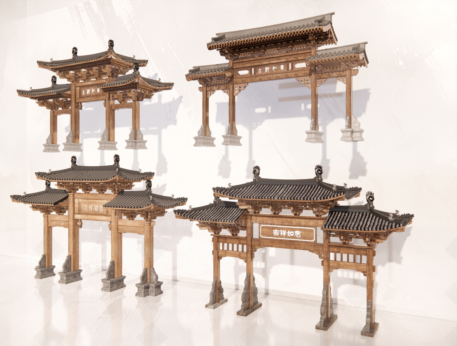 新中式中式牌坊牌楼SU模型下载【ID:1190849020】