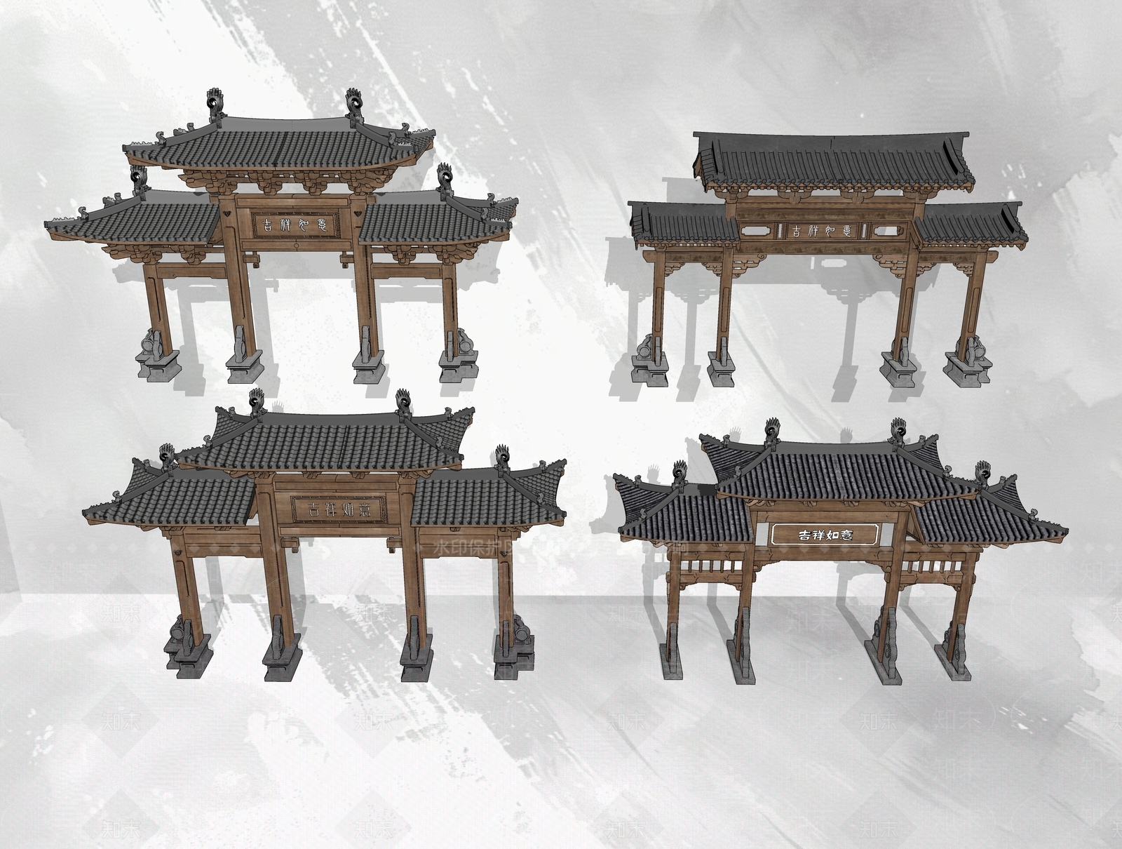 新中式中式牌坊牌楼SU模型下载【ID:1190849020】