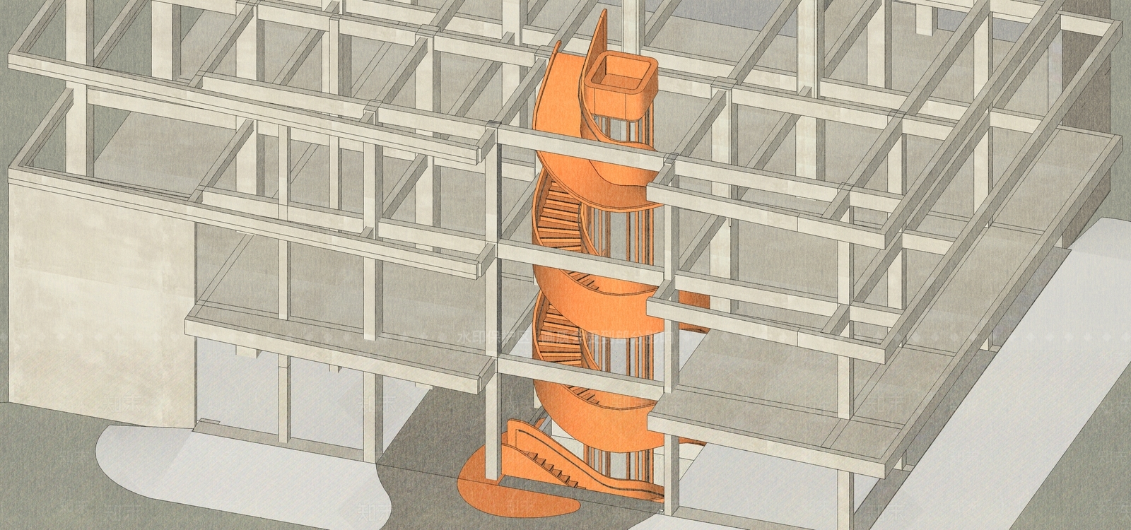 现代简约旋转楼梯SU模型下载【ID:1190851408】