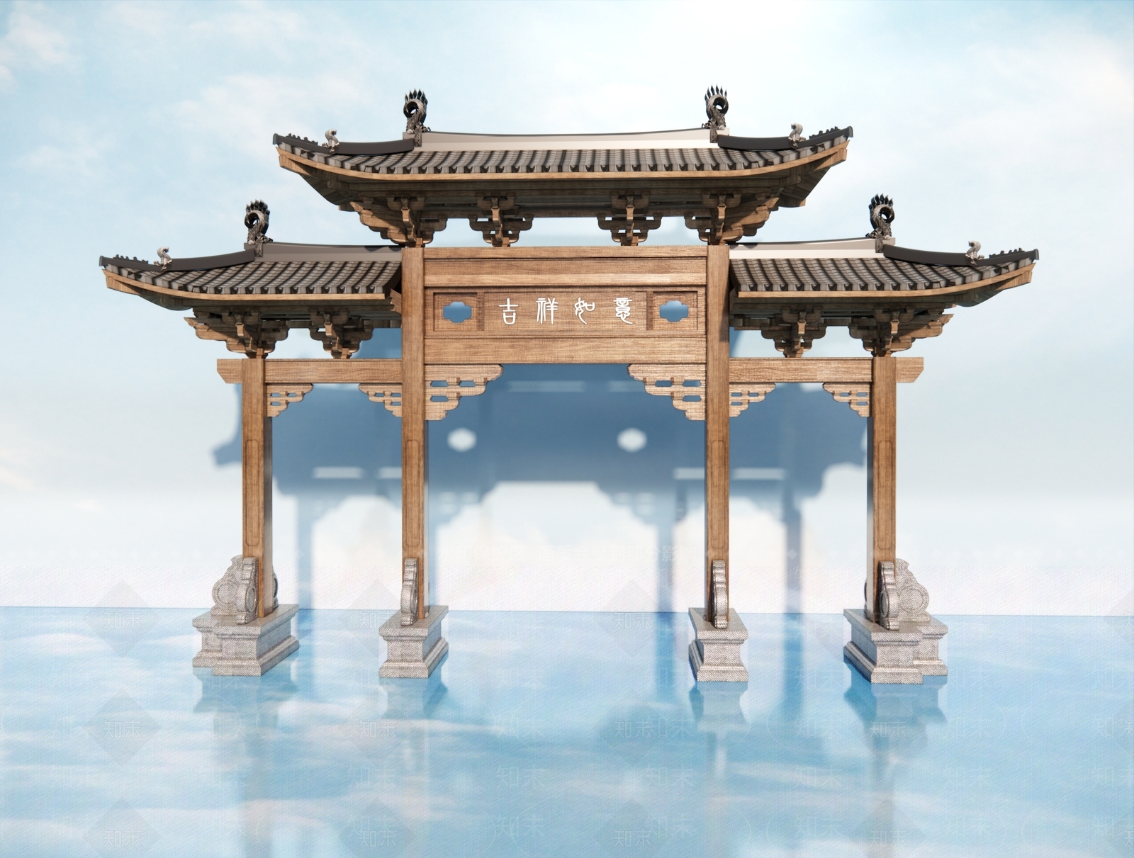 新中式中式牌坊牌楼SU模型下载【ID:1190851703】