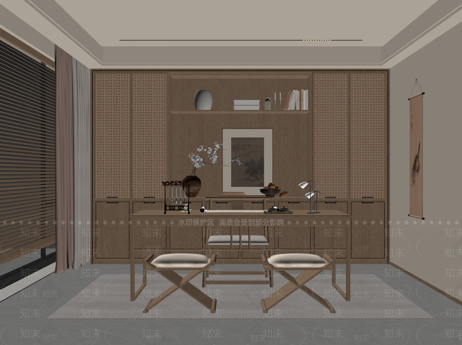 新中式书房SU模型下载【ID:1190856860】