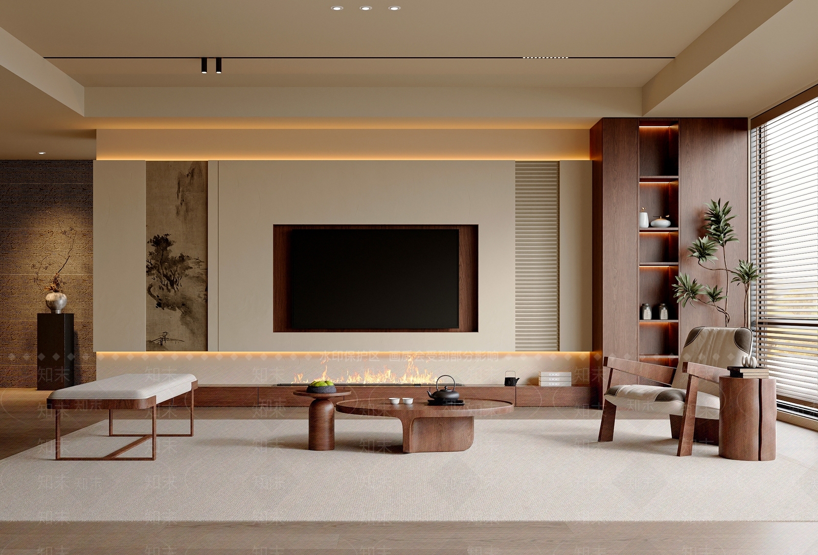 新中式中式宋式客厅3D模型下载【ID:1190858373】