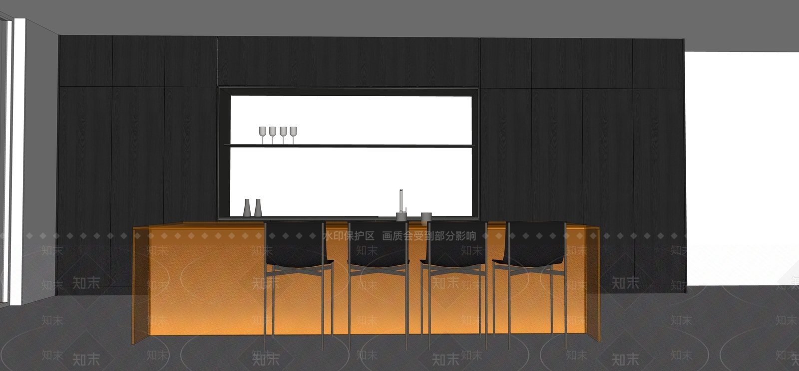 现代开放式厨房SU模型下载【ID:1190863335】