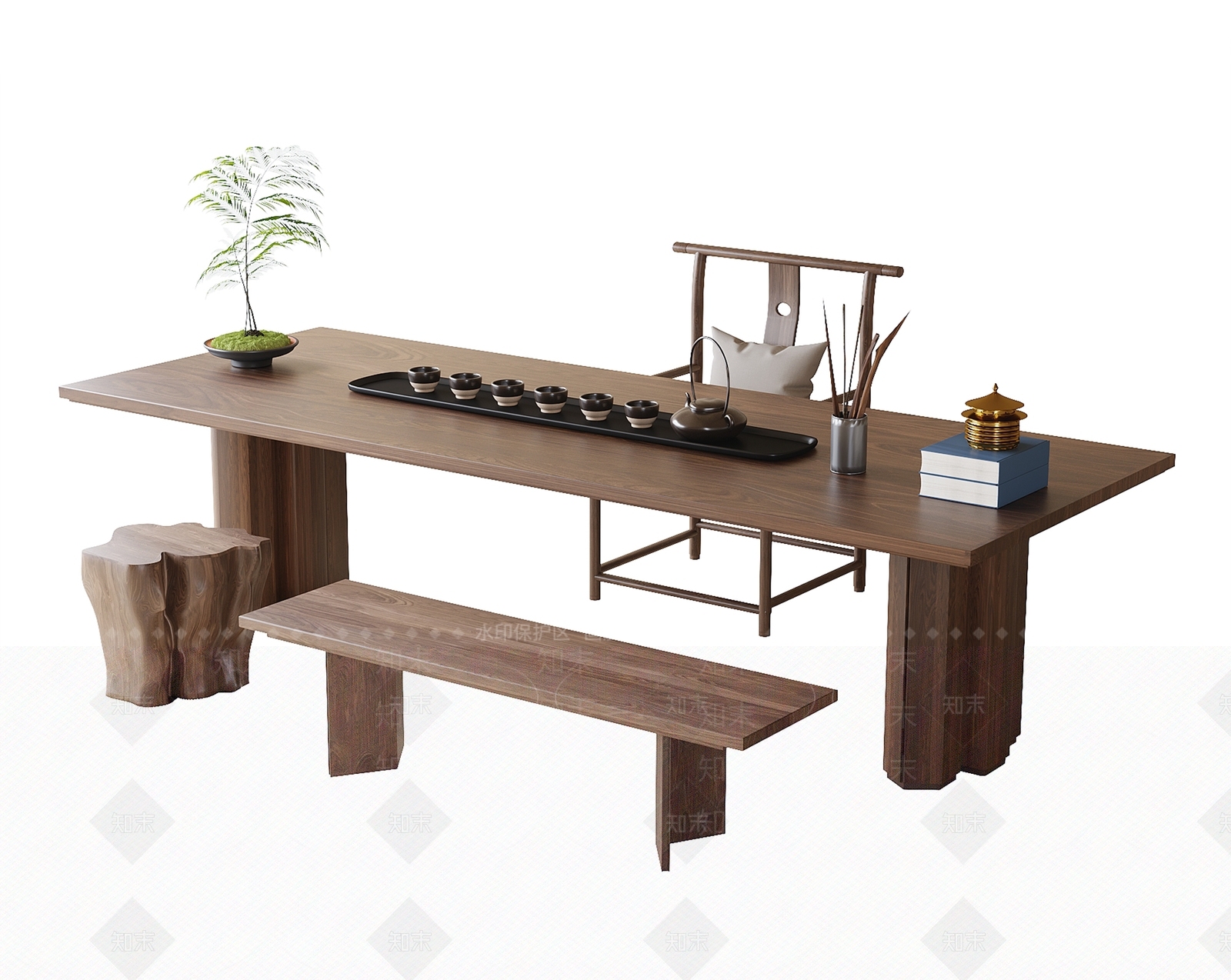 现代茶桌椅3D模型下载【ID:1190866144】