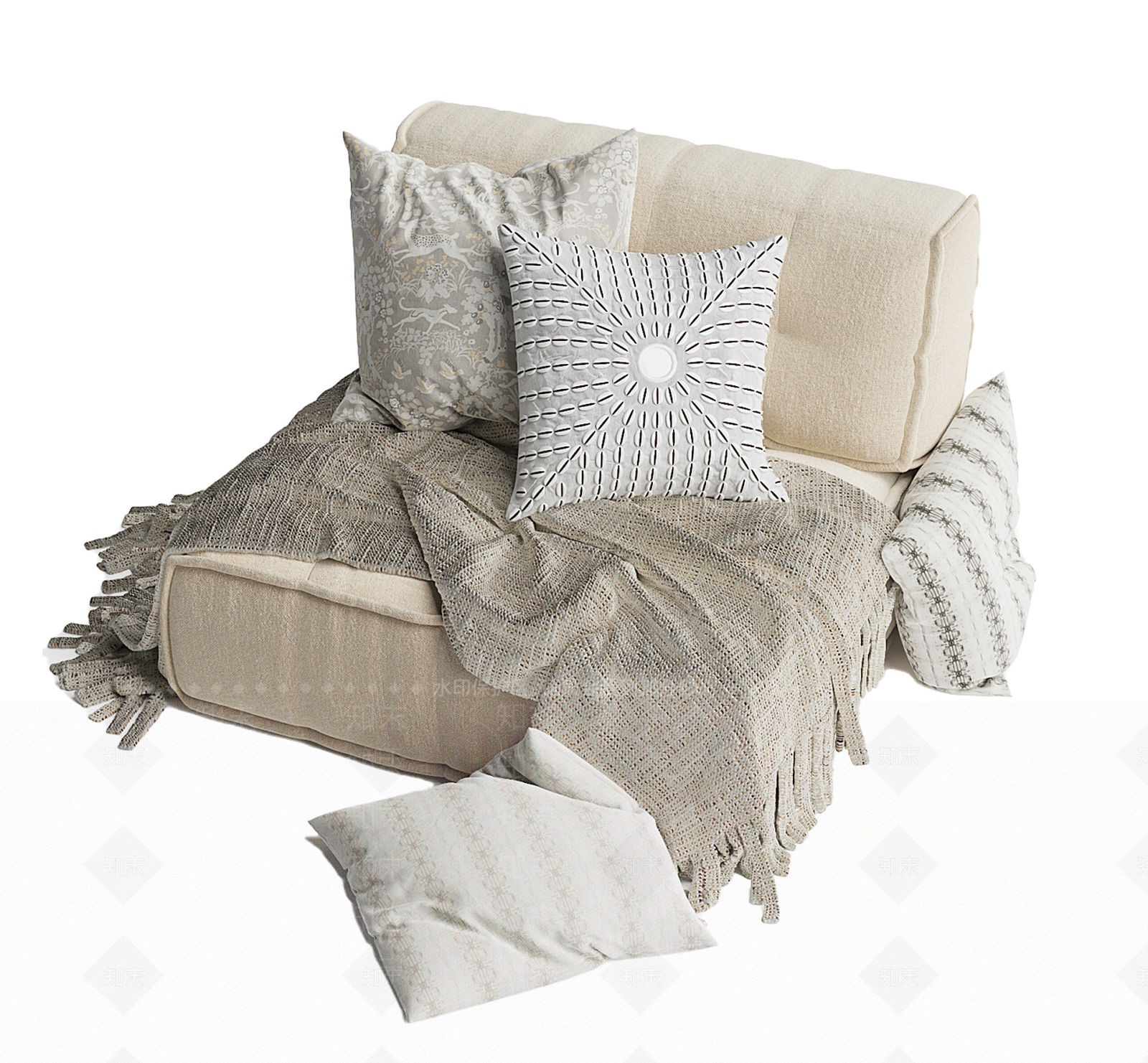 奶油简约单人沙发3D模型下载【ID:1190866645】