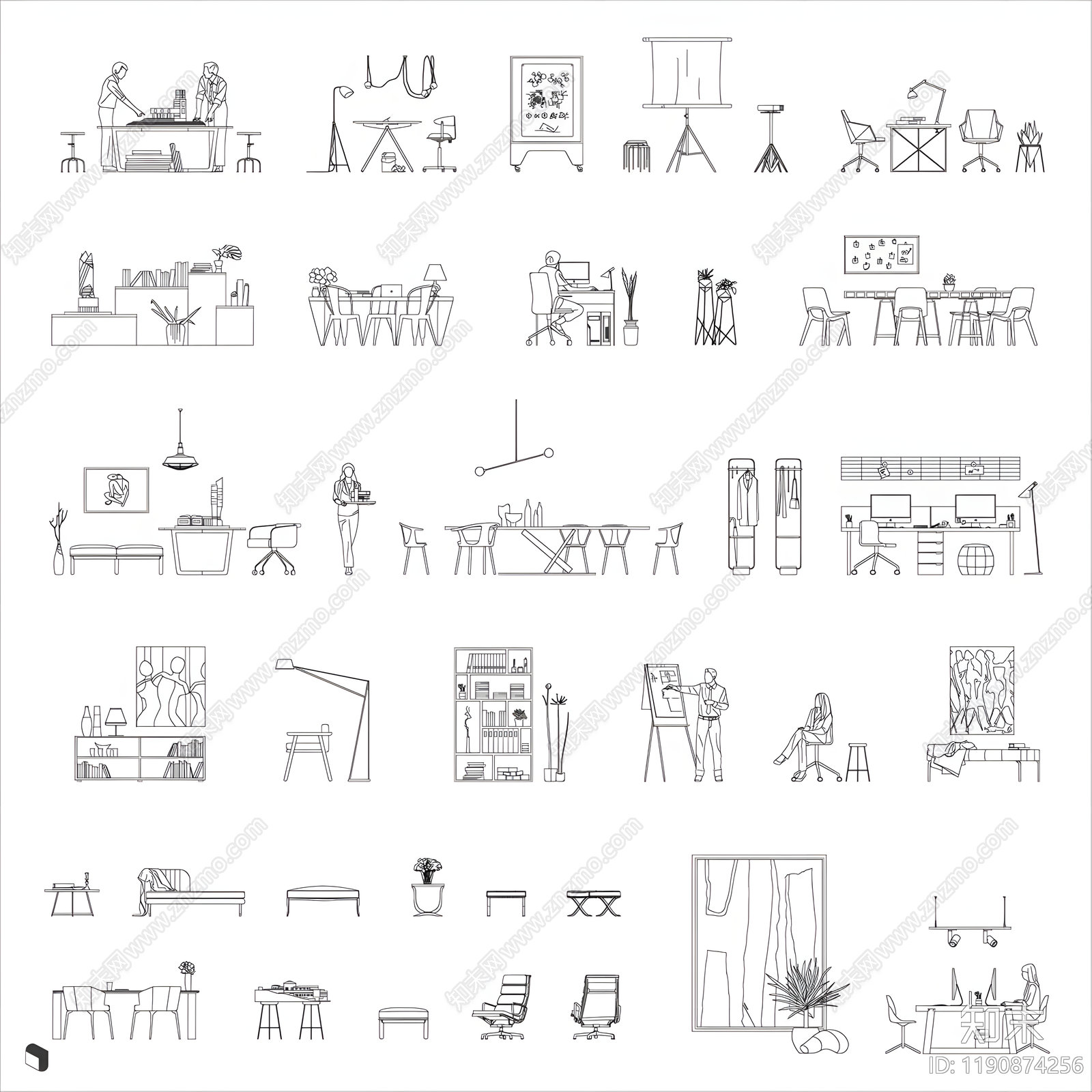 现代家具图库施工图下载【ID:1190874256】