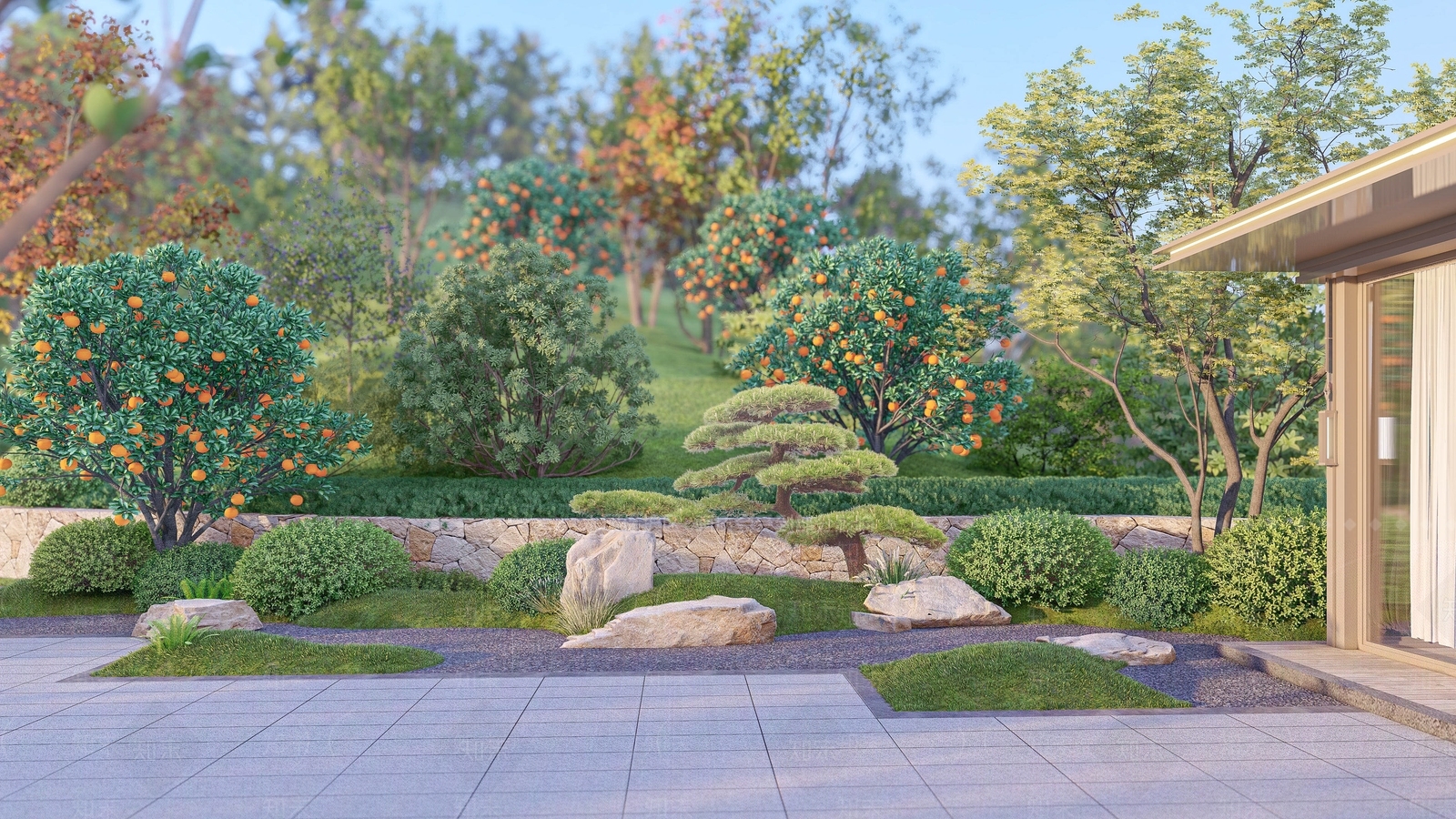 现代新中式乡村庭院SU模型下载【ID:1190881458】