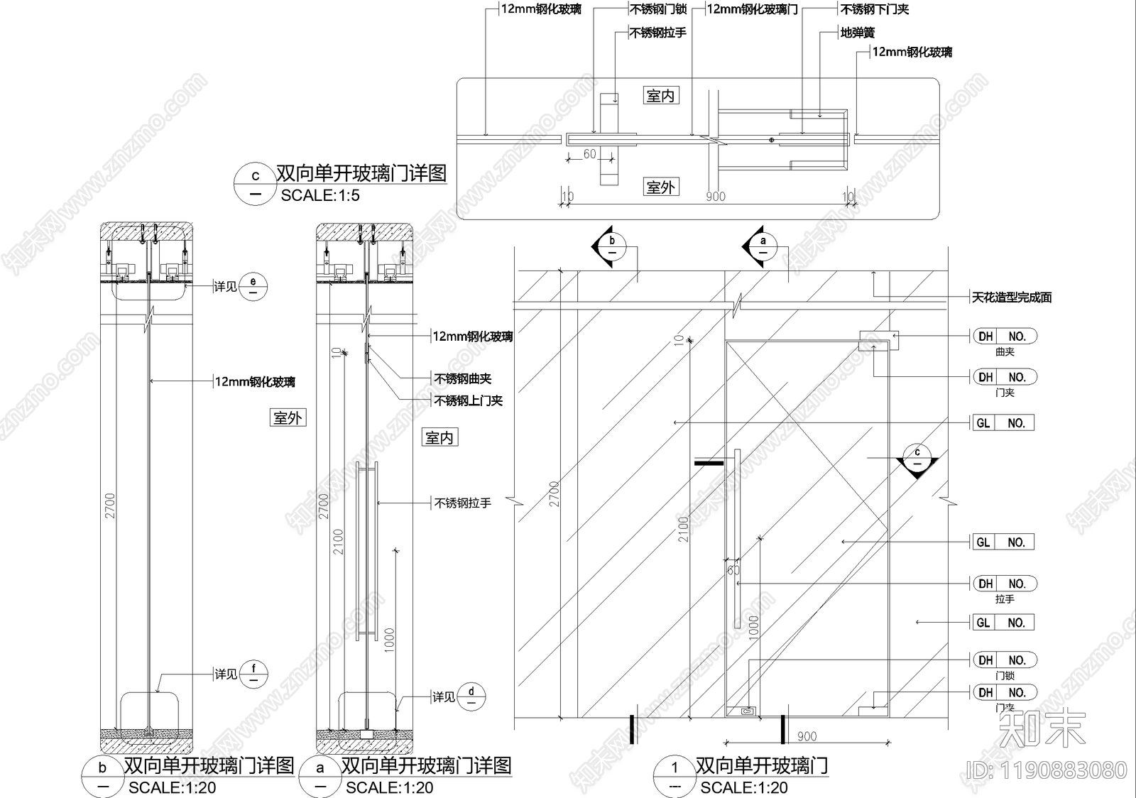 玻璃门节点施工图下载【ID:1190883080】