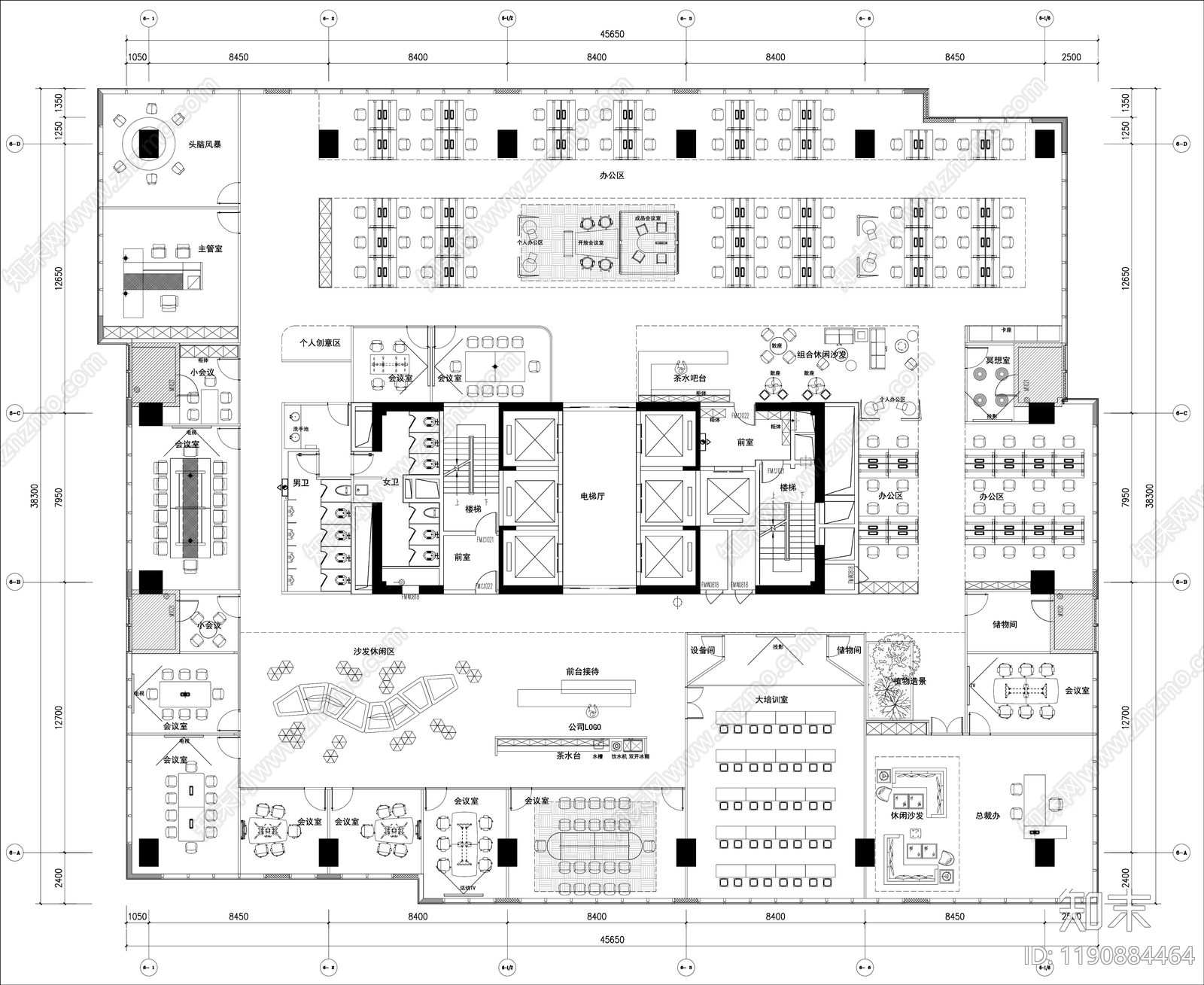 现代整体办公空间cad施工图下载【ID:1190884464】