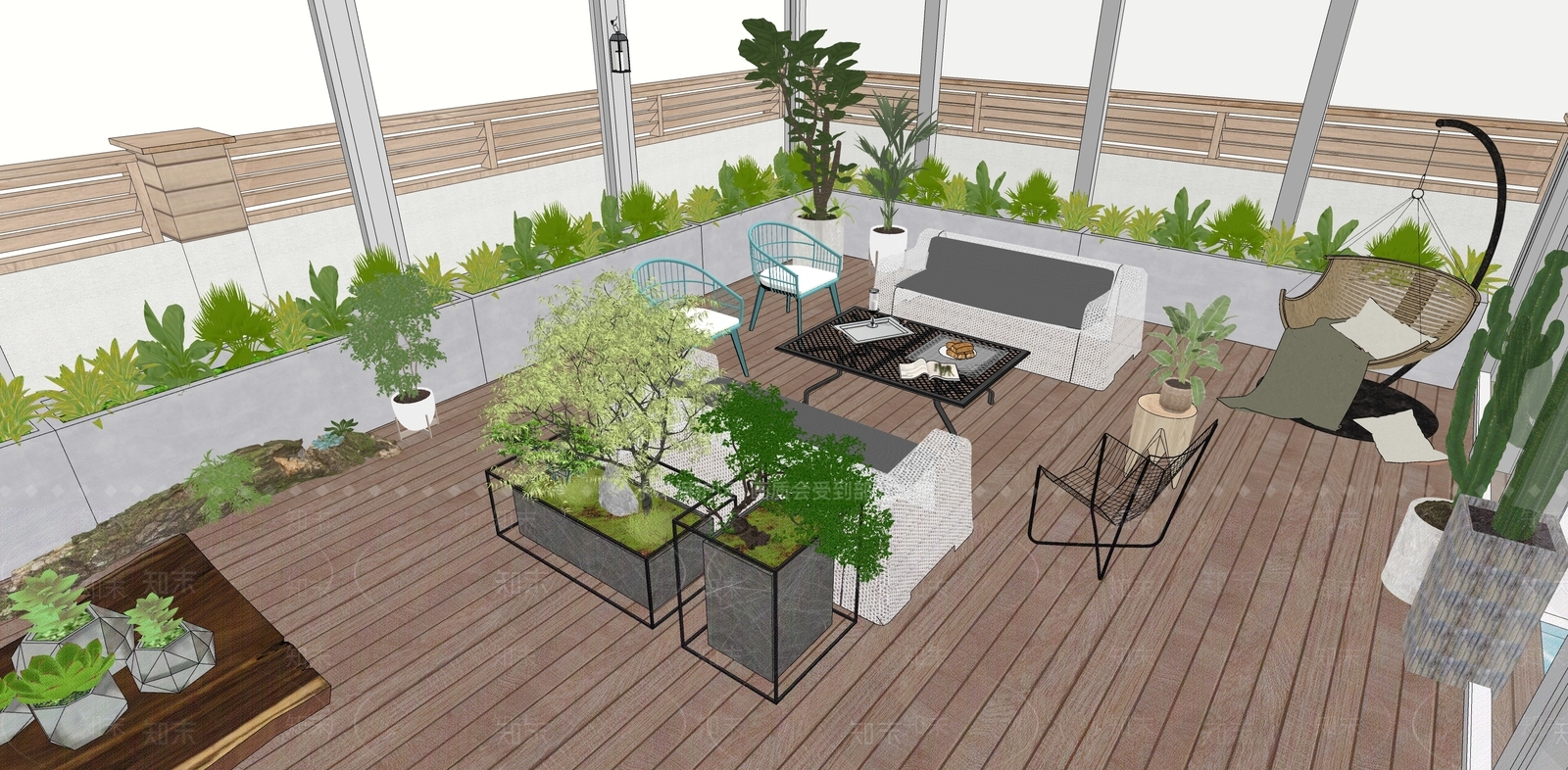 简约美式屋顶花园SU模型下载【ID:1190889229】