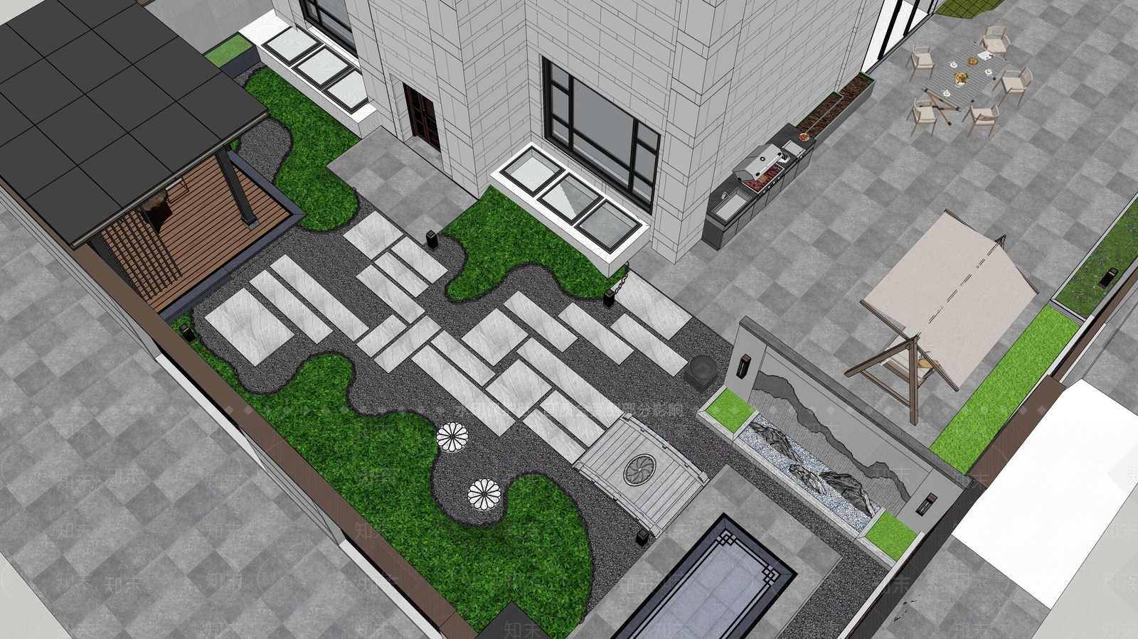 新中式禅意别墅庭院SU模型下载【ID:1190894087】