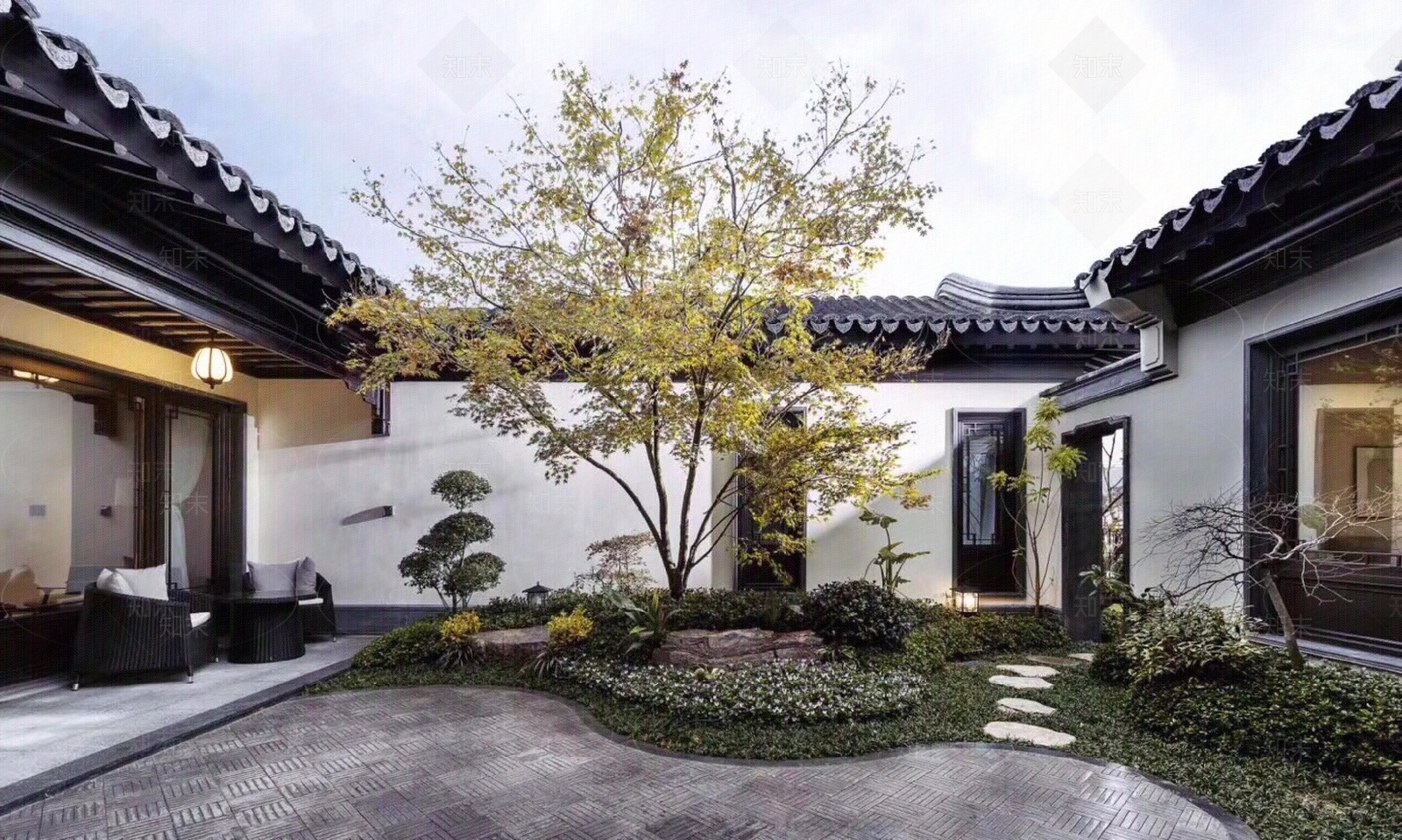 新中式中式小区外景贴图下载【ID:1190897148】