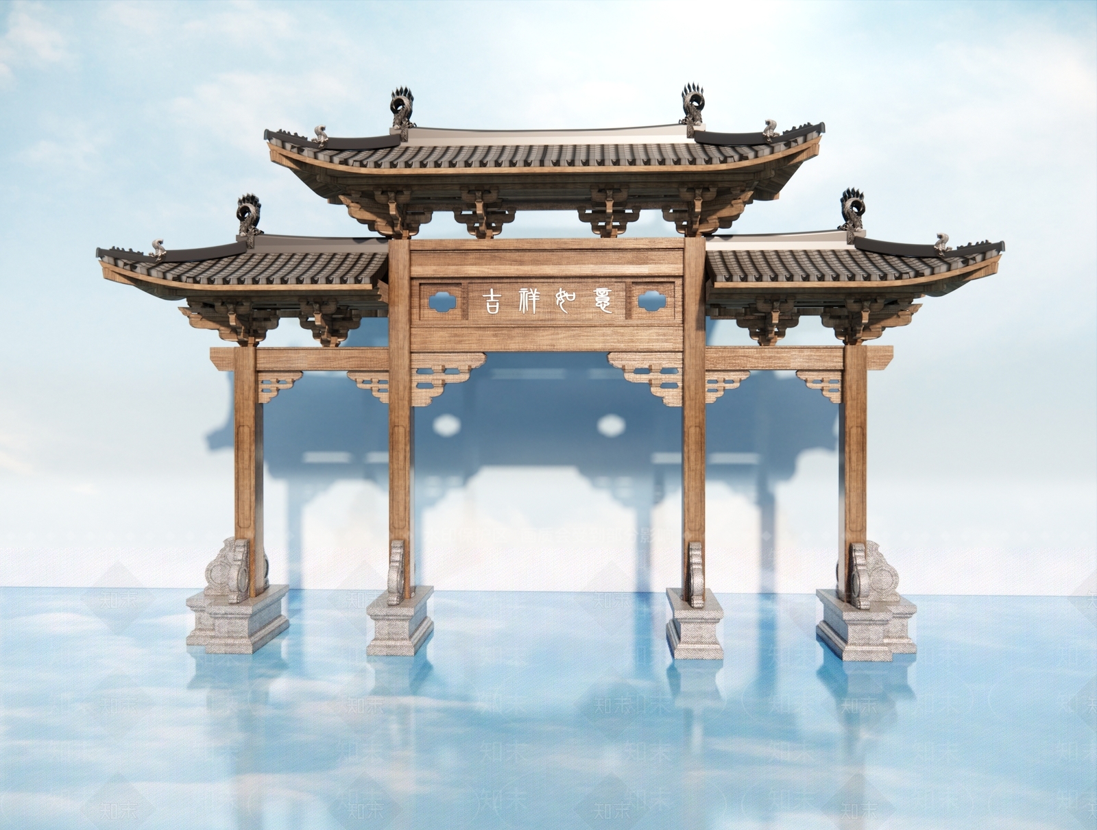 新中式中式牌楼牌坊3D模型下载【ID:1190899425】