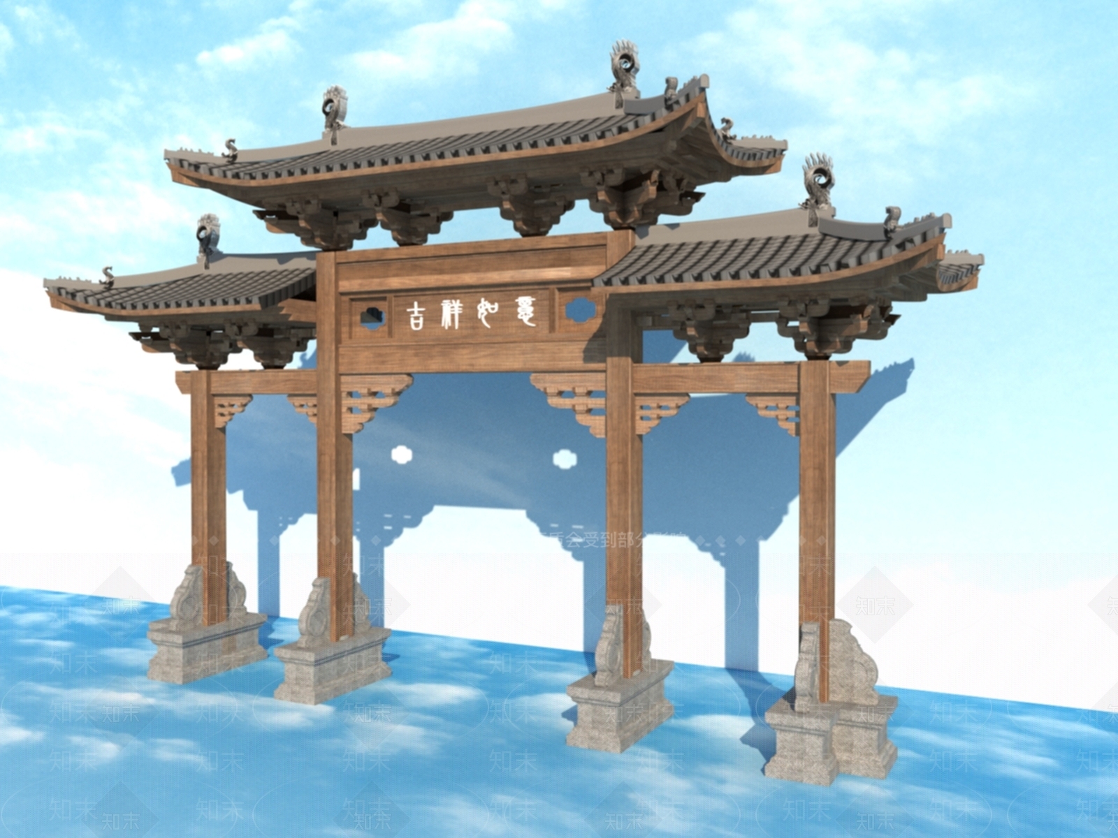 新中式中式牌楼牌坊3D模型下载【ID:1190899425】