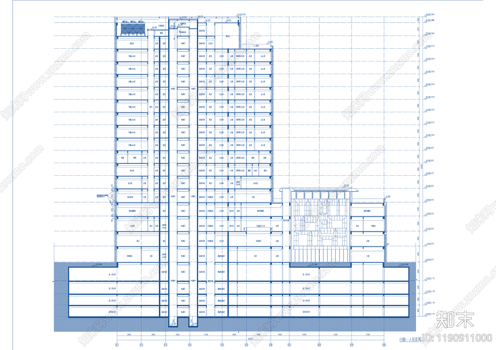 现代办公楼建筑cad施工图下载【ID:1190911000】