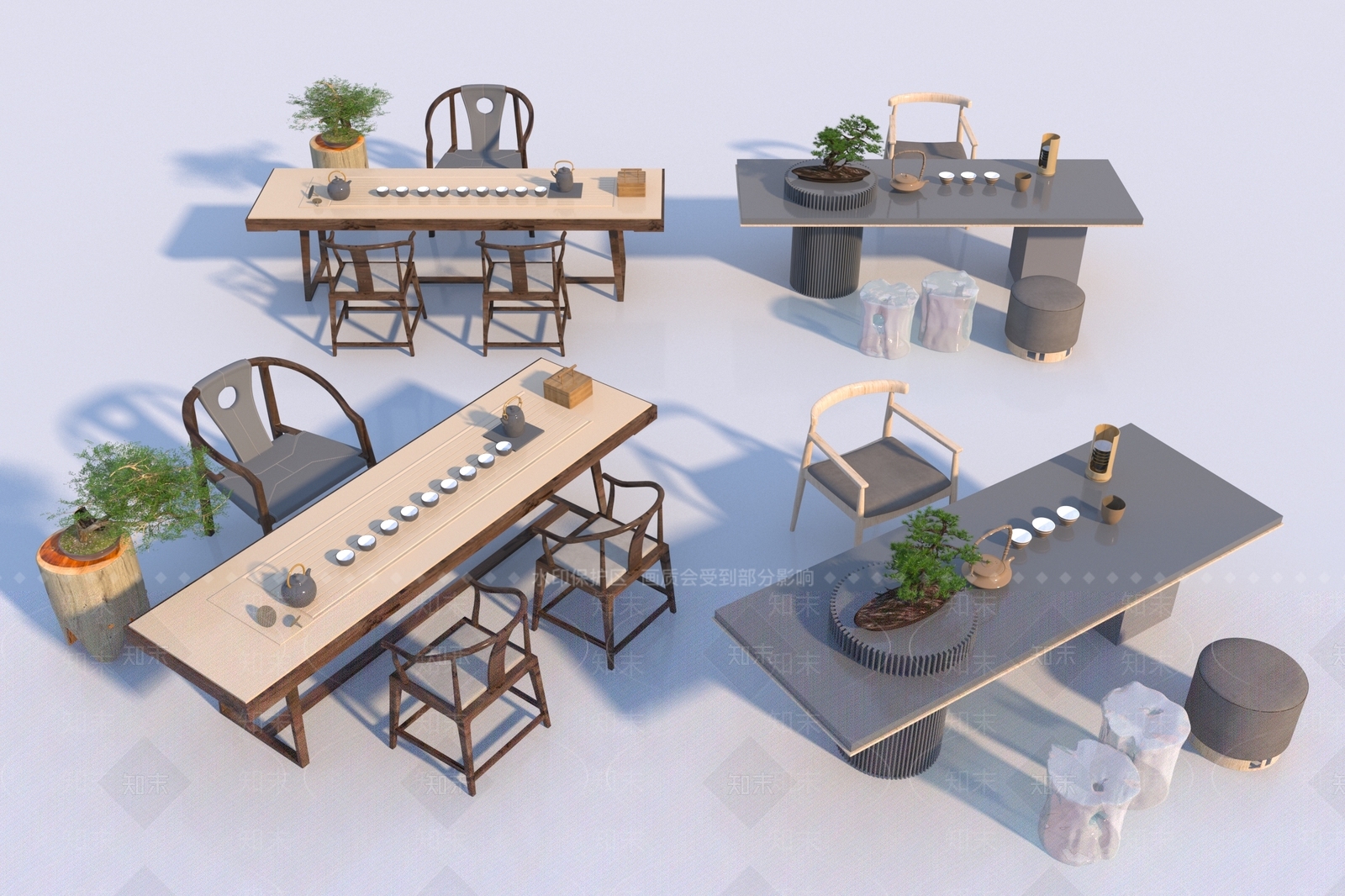 新中式茶桌椅3D模型下载【ID:1190917111】