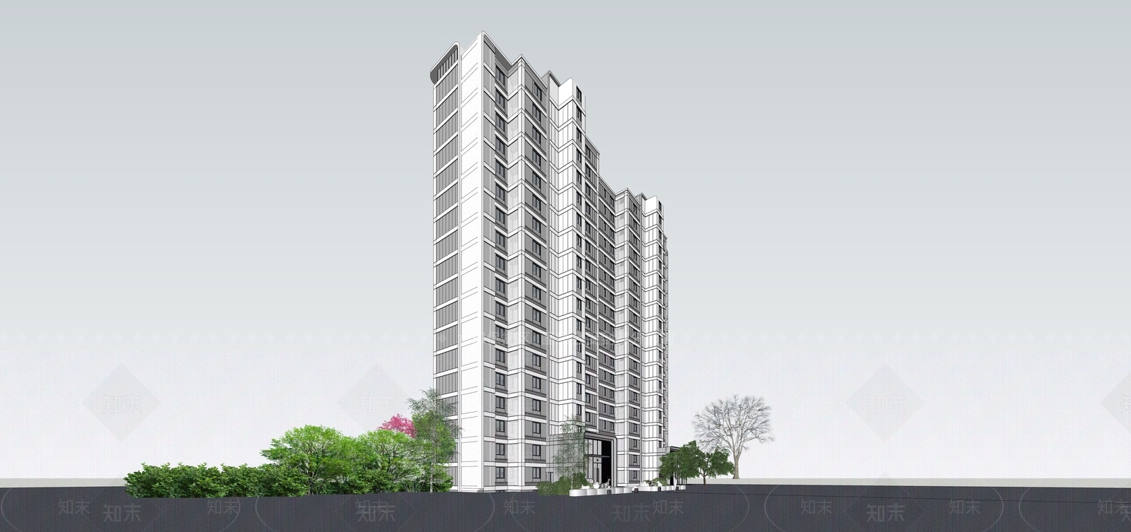 现代高层住宅SU模型下载【ID:1190921848】