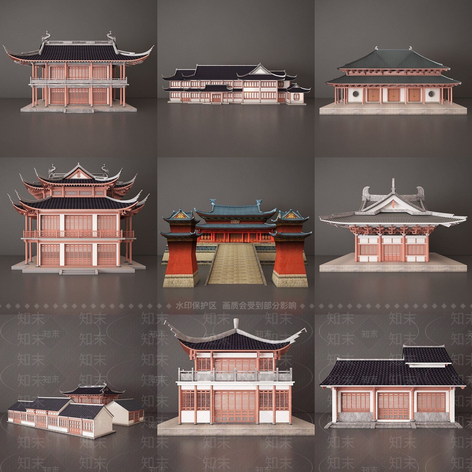 现代古建3D模型下载【ID:1190922589】