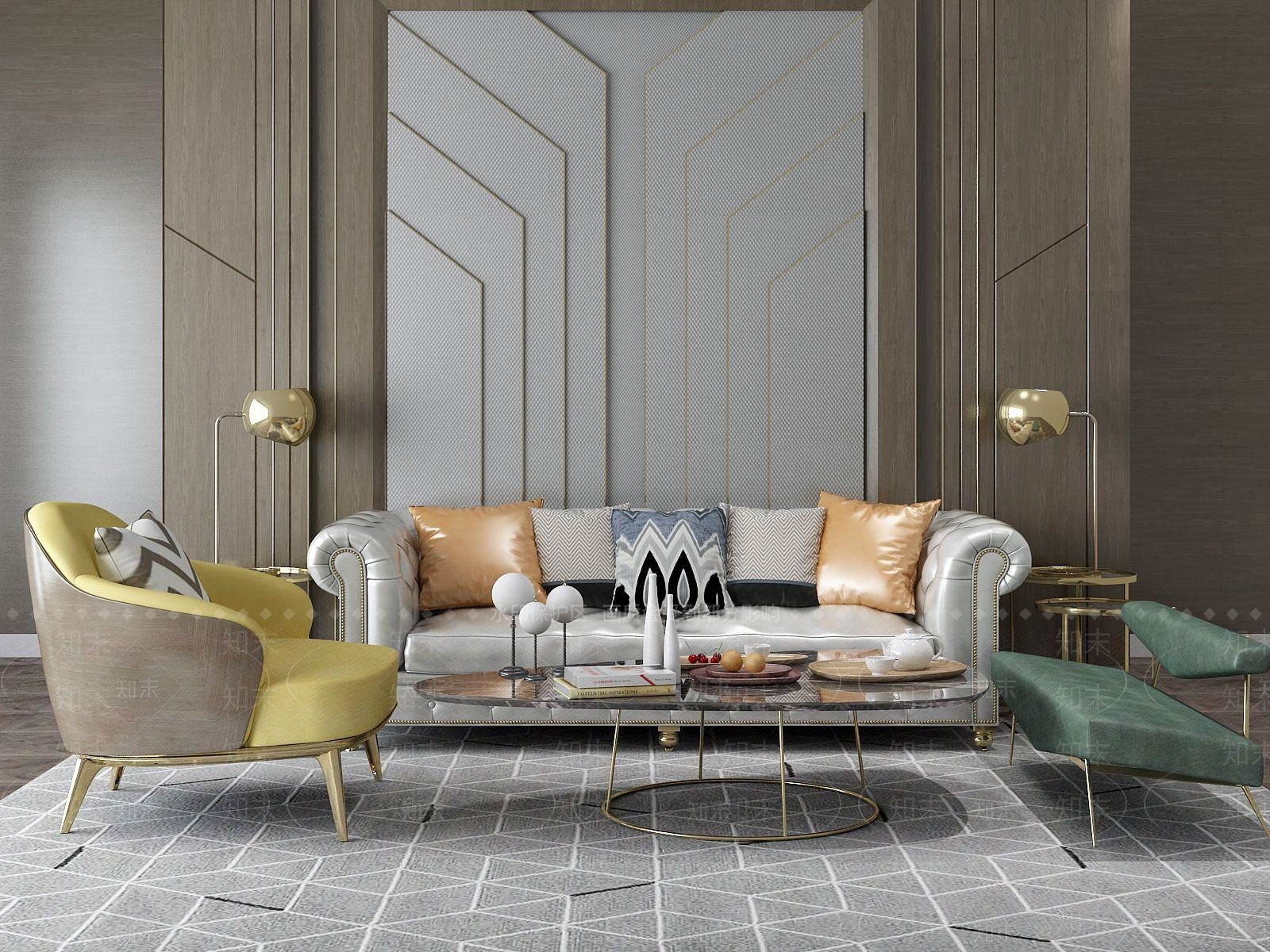 现代家具饰品组合沙发茶几3D模型下载【ID:1190924100】