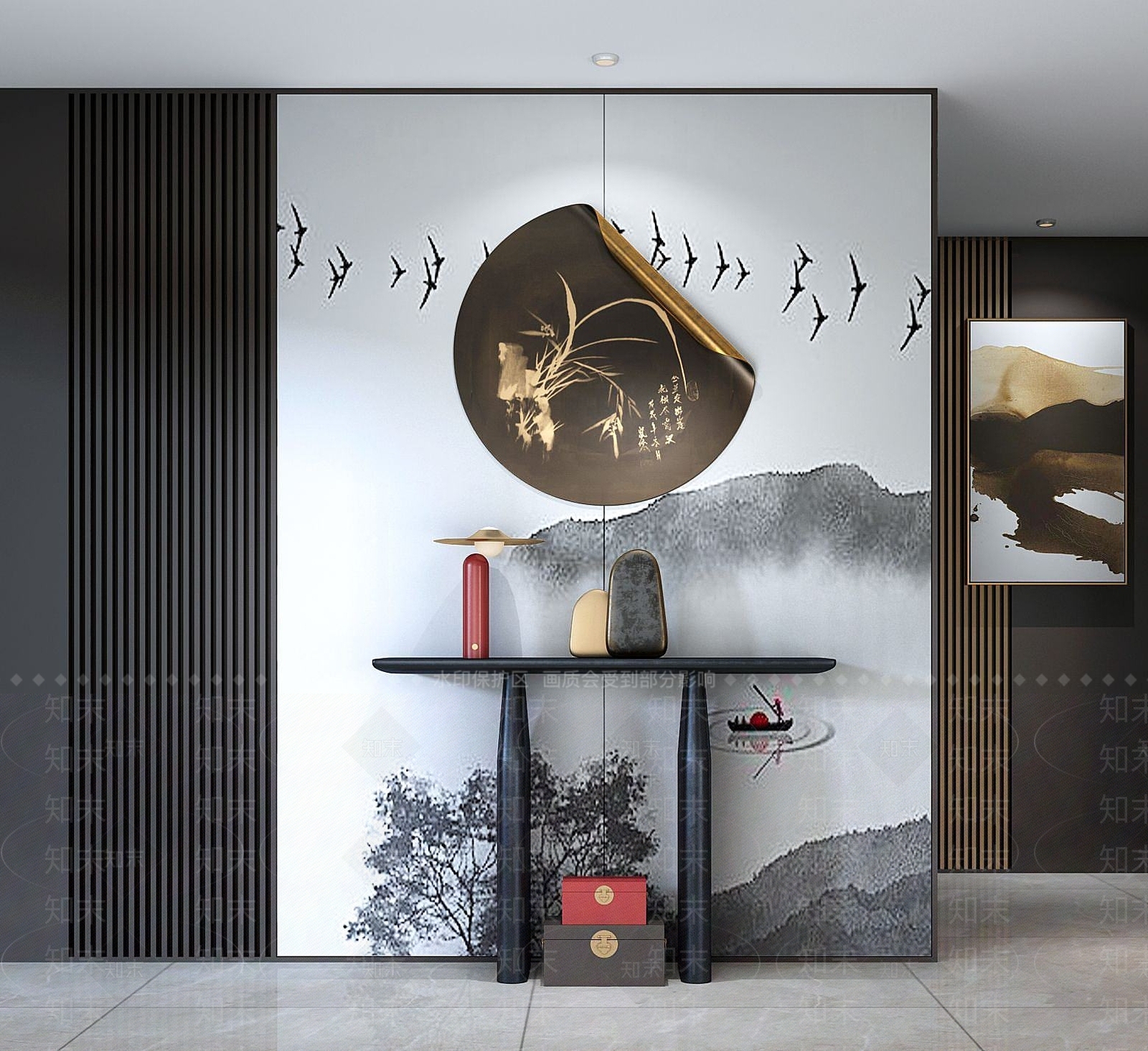 新中式玄关端景柜台3D模型下载【ID:1190925439】