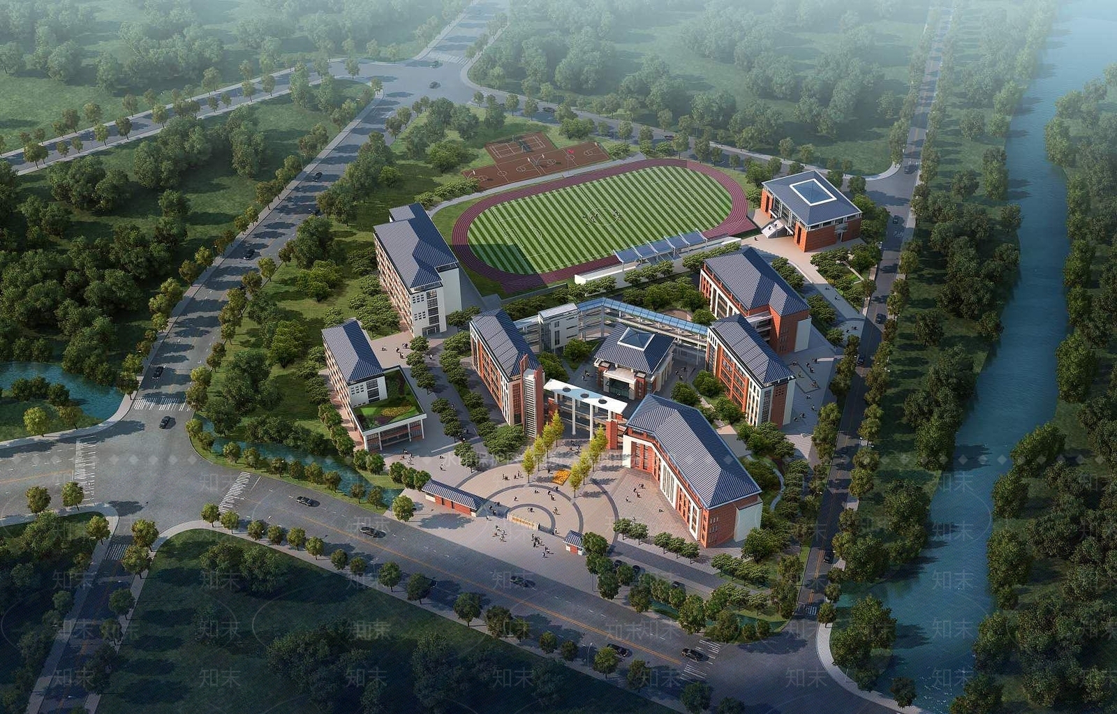 现代室外建筑鸟瞰图3D模型下载【ID:1190929599】