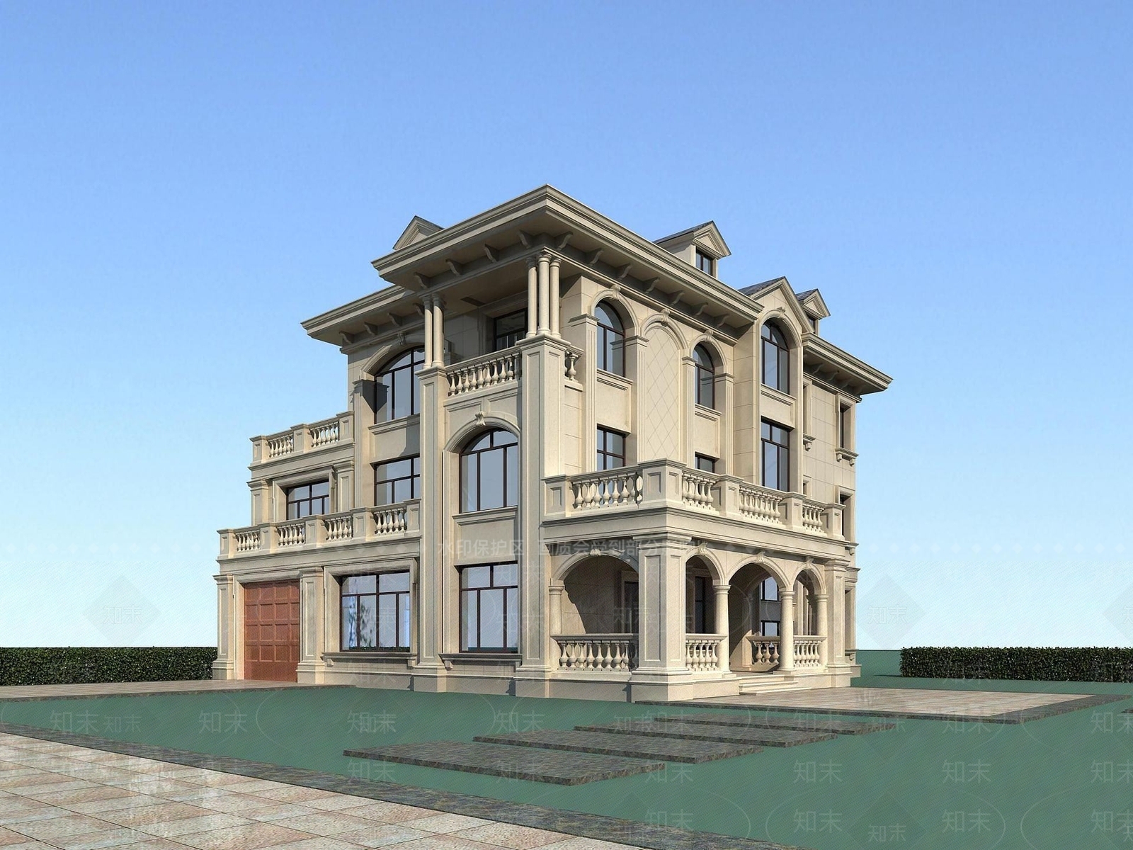 现代石材别墅3D模型下载【ID:1190930526】