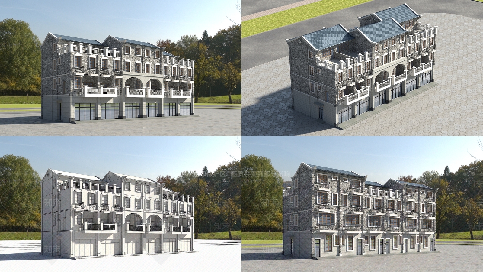 现代仿古建筑3D模型下载【ID:1190932090】