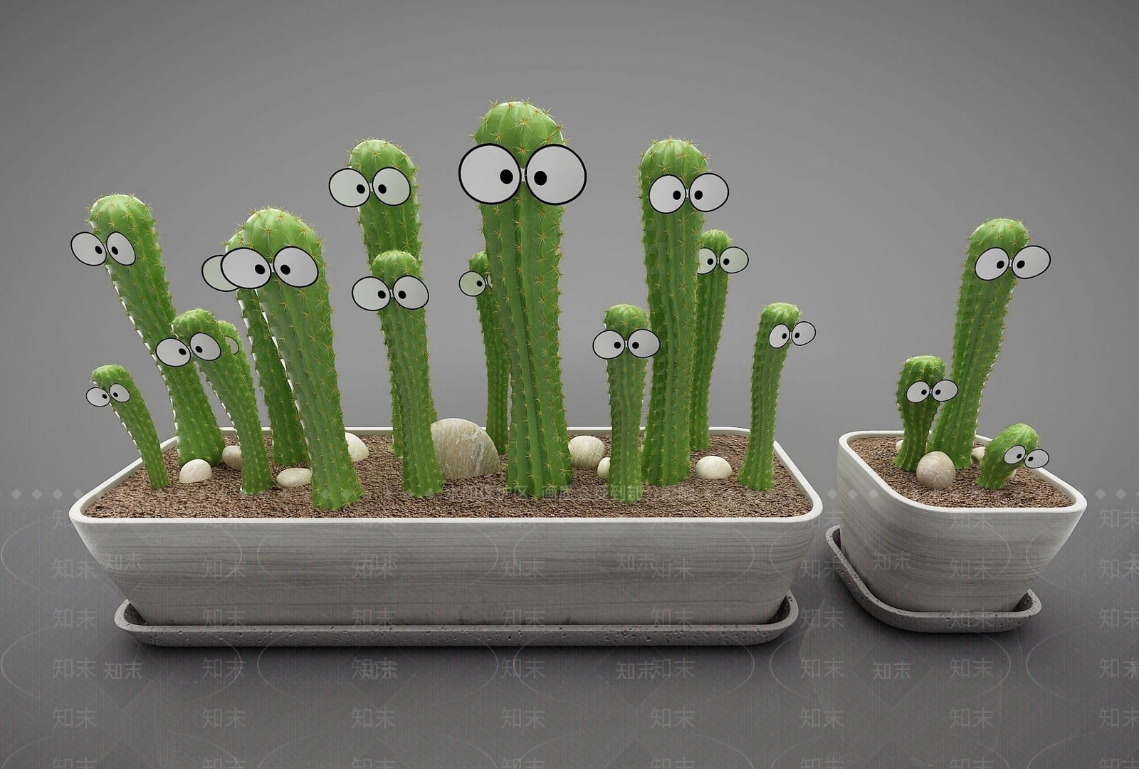 现代绿色仙人掌植物盆栽3D模型下载【ID:1190933180】